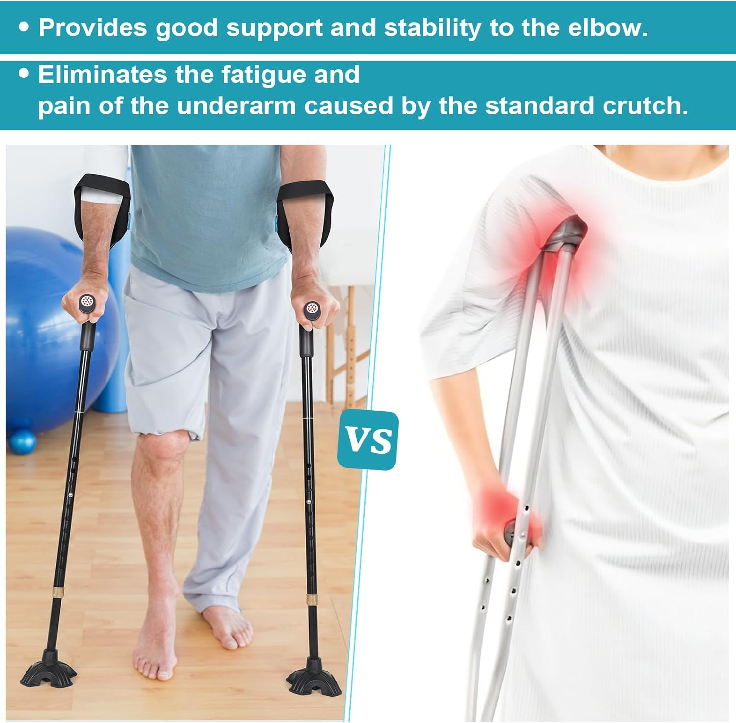 Adjustable Folding Forearm Crutches for Adults with Anti-Slip Quad Base

