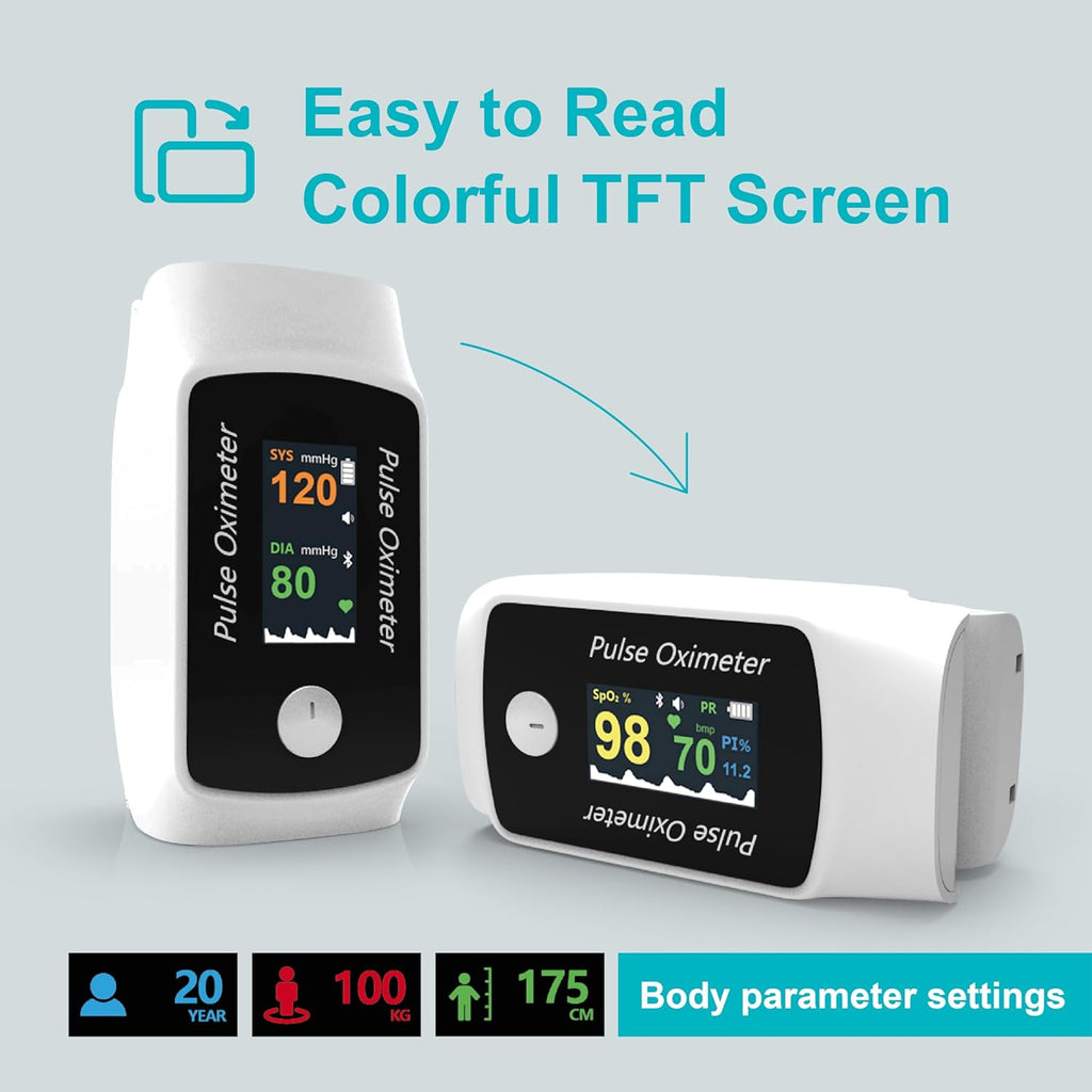 Bluetooth Fingertip Pulse Oximeter with Respiration Rate, Portable SpO2 Monitor

