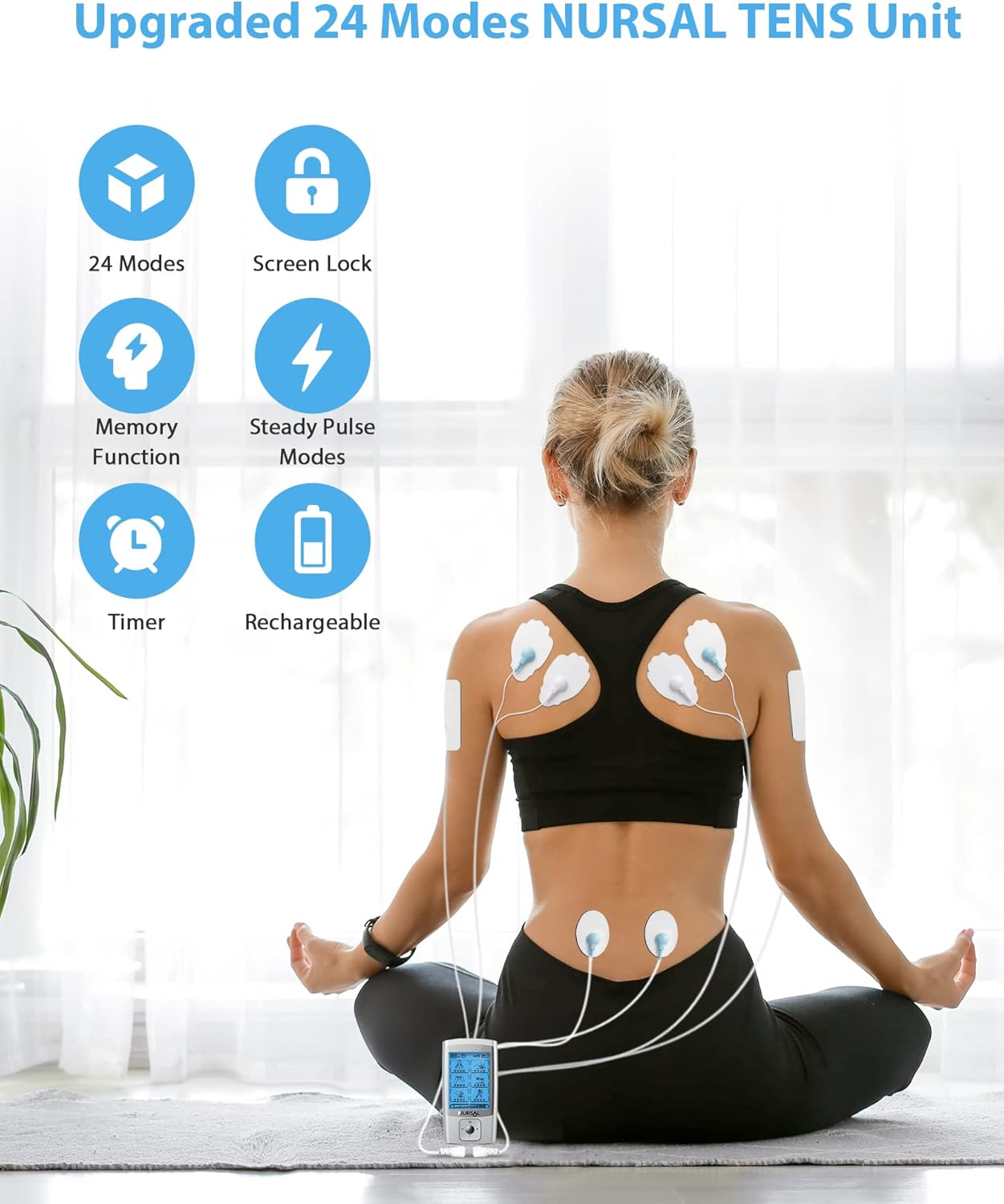 NURSAL 24 Modes TENS EMS Muscle Stimulator Rechargeable Electronic Pulse Massager

