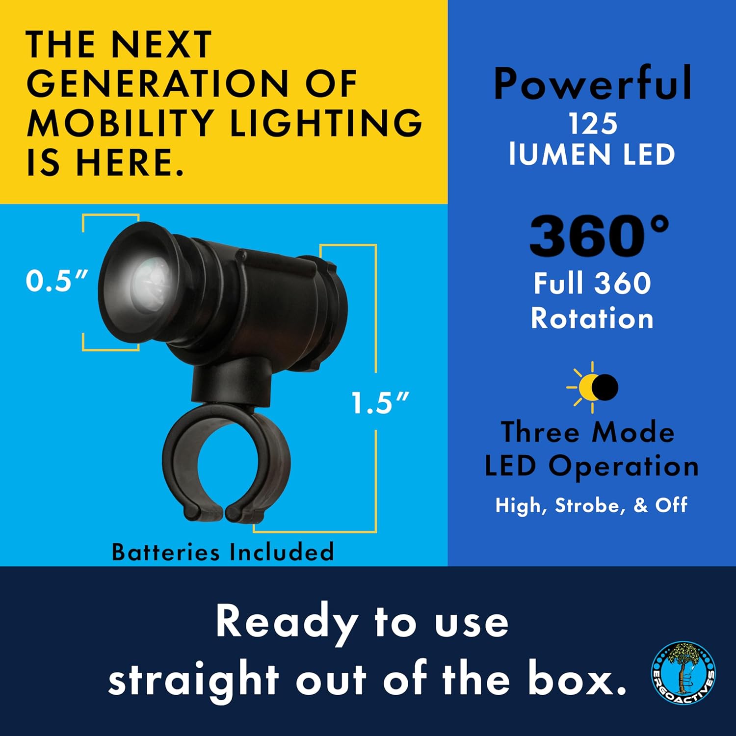 LightBaum 2G LED Clip-On Flashlight for Cane, Crutch, Walker, Wheelchair

