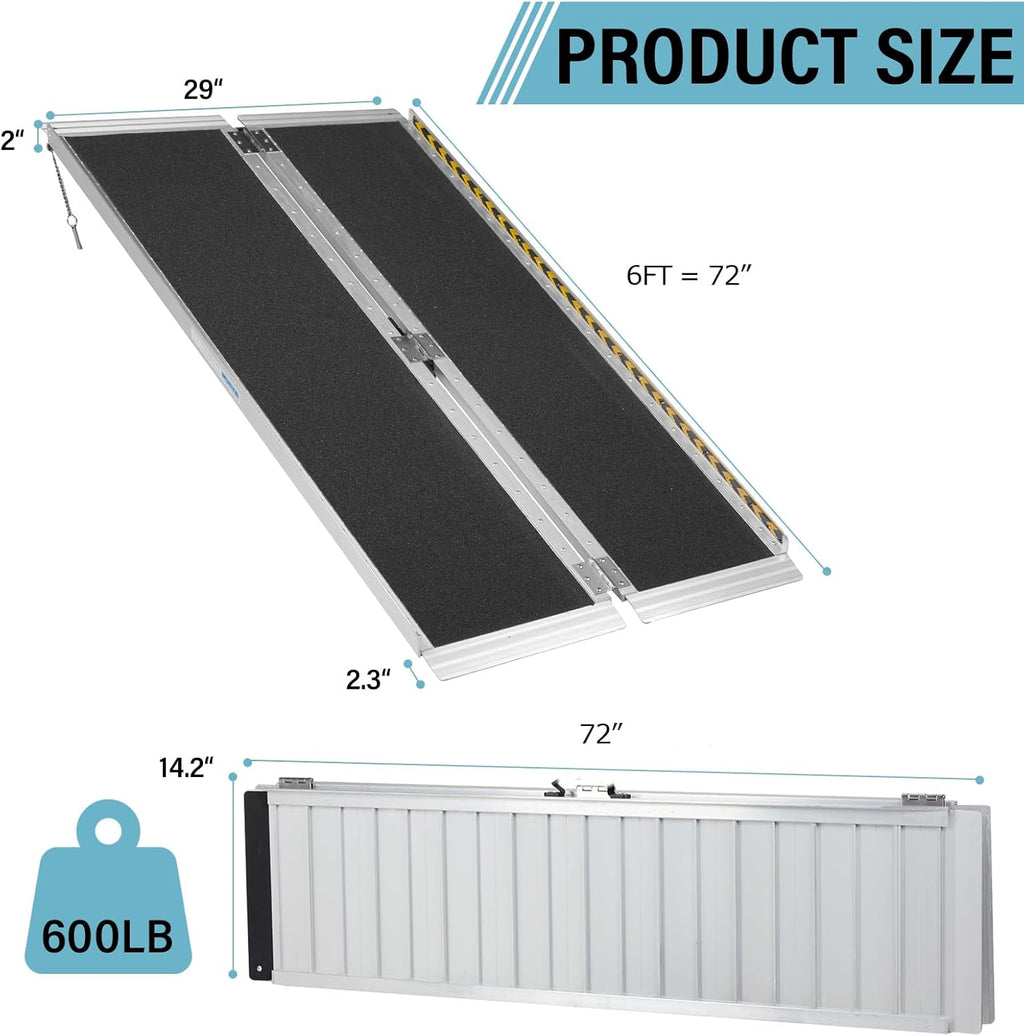 Portable Wheelchair Ramp Non-Slip Aluminum Folding Handicap Entry Ramp, 600 lb

