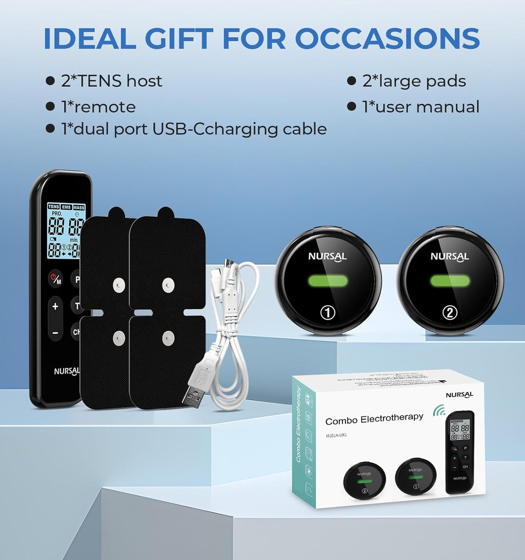NURSAL Wireless TENS Unit Muscle Stimulator with Remote, Dual Host, TENS EMS

