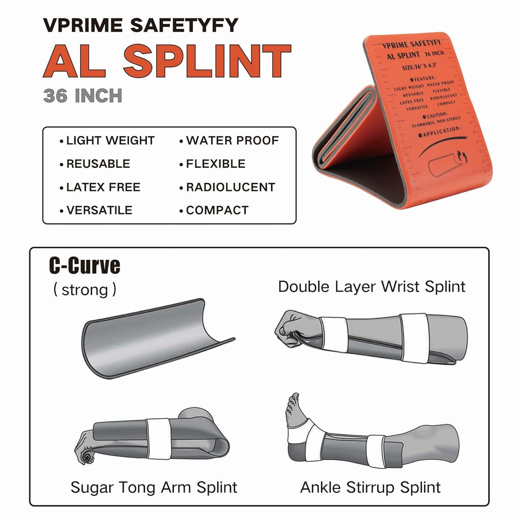Vprime Safetyfy First Aid Aluminum Immobilizer Brace, Waterproof Foam, Translucent

