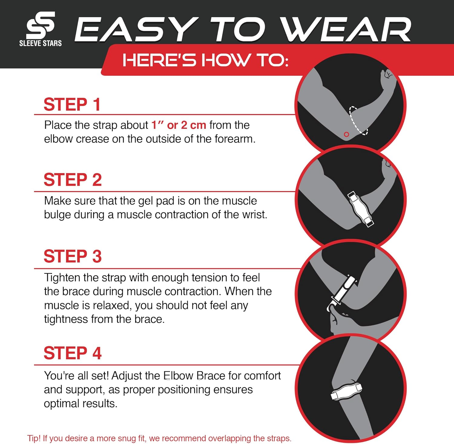 Sleeve Stars Counterforce Tennis Elbow Brace, Adjustable Hook & Loop Strap

