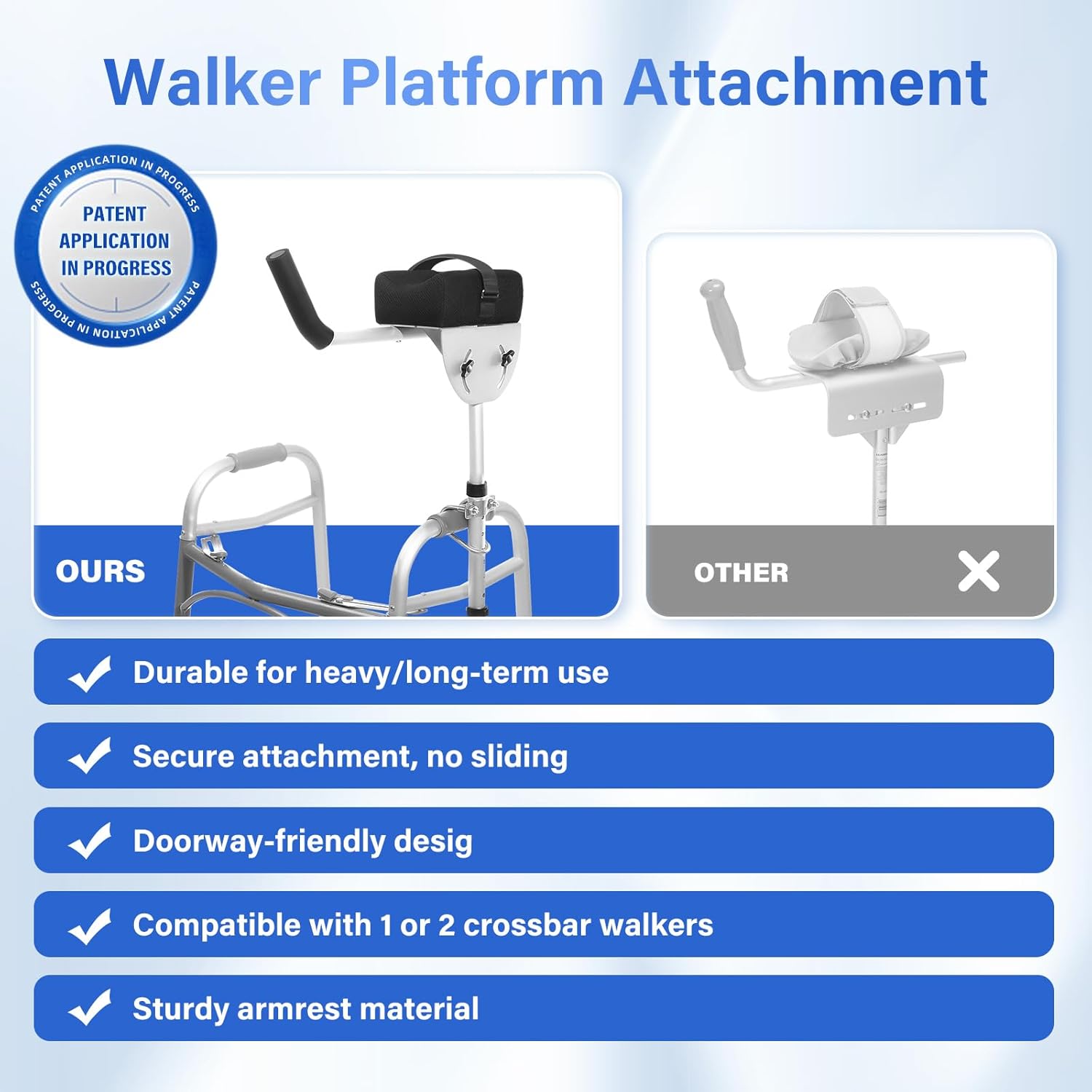 Walker Platform Attachment with Adjustable Padded Cuff and U-Shaped Clamp (Aluminum)

