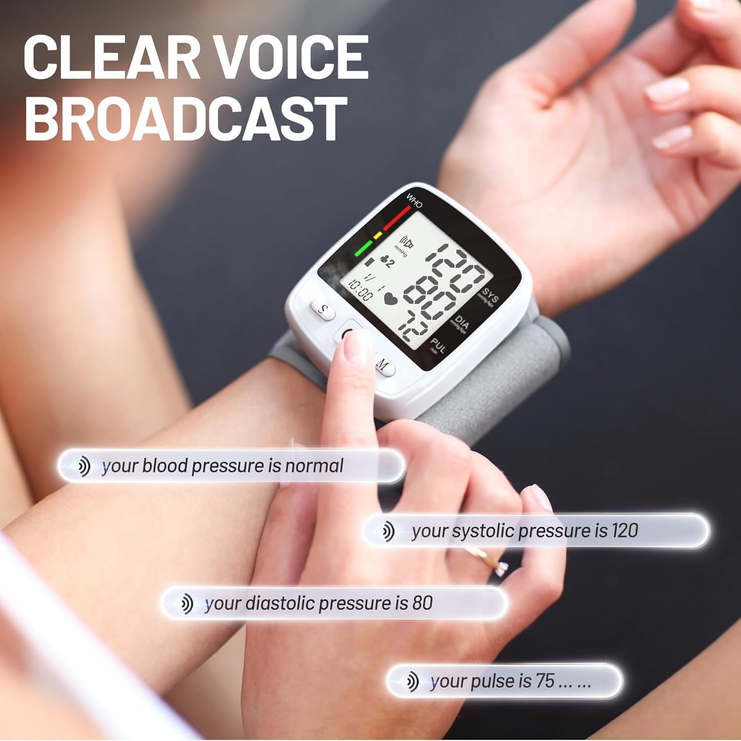Digital Wrist Blood Pressure Monitor, Automatic Cuff with Voice, 180 Memory


