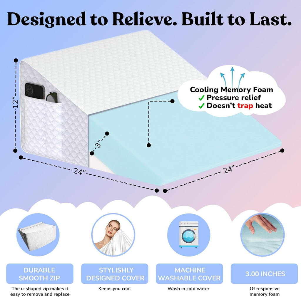 Sleepnitez 3.0 in Memory Foam Incline Pillow for Acid Reflux, Snoring, Sleep Apnea

