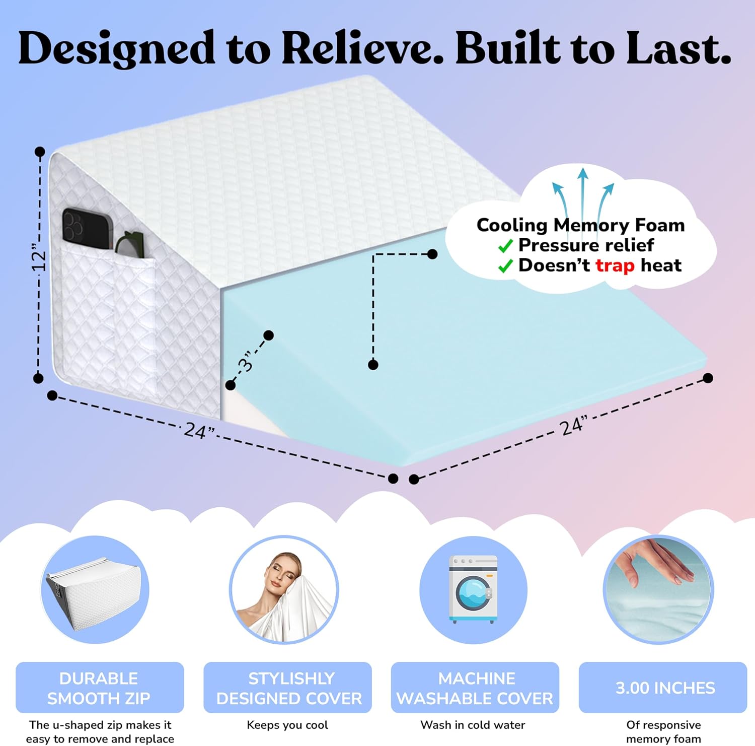 Sleepnitez 3.0 in Memory Foam Incline Pillow for Acid Reflux, Snoring, Sleep Apnea

