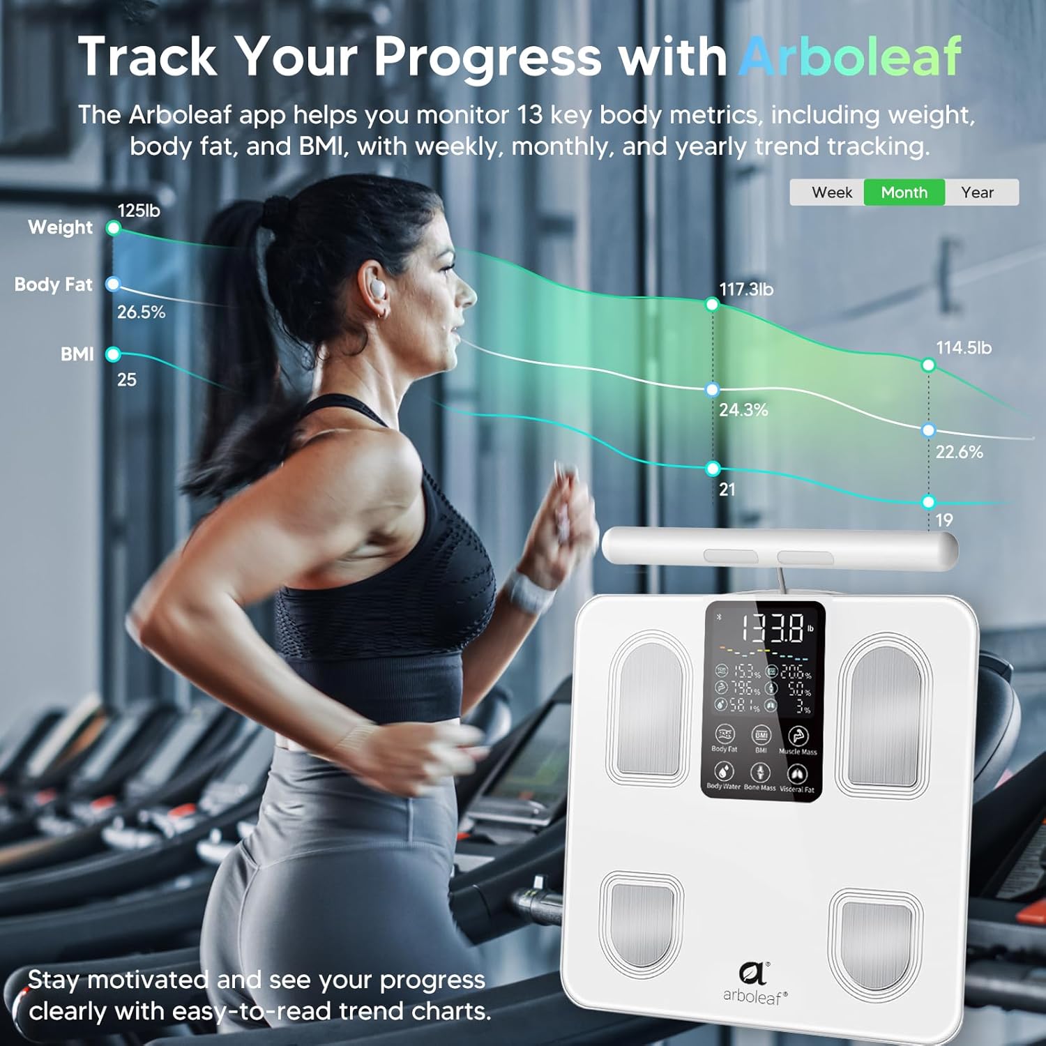 arboleaf Smart Body Weight Scale with BMI, Body Fat, Muscle Mass, Bluetooth

