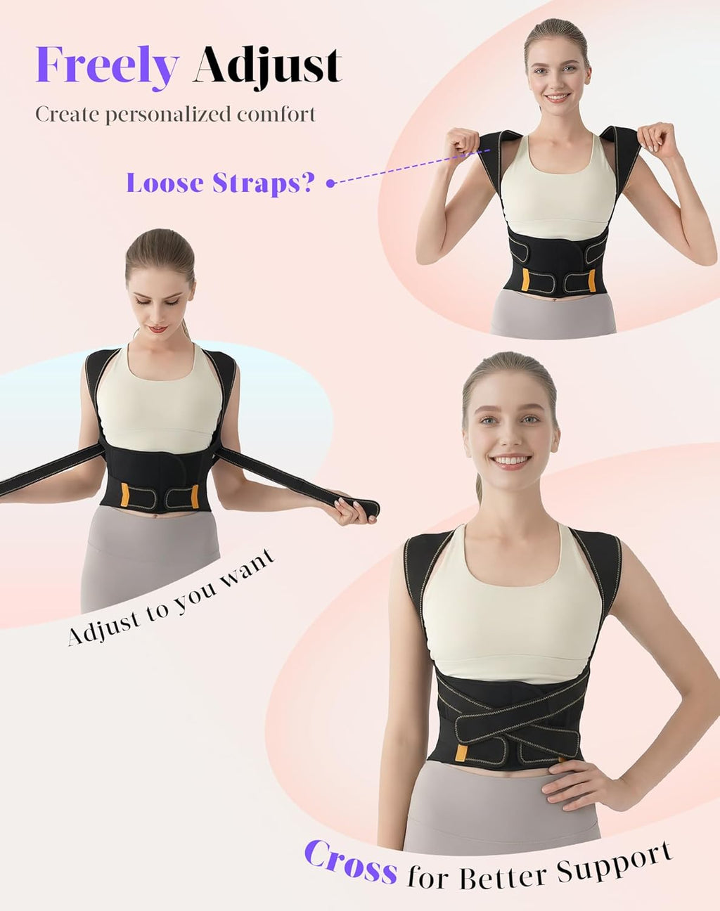 Posture Corrector Brace for Women & Men, Adjustable Shoulder Straightener, 5-Rod Support

