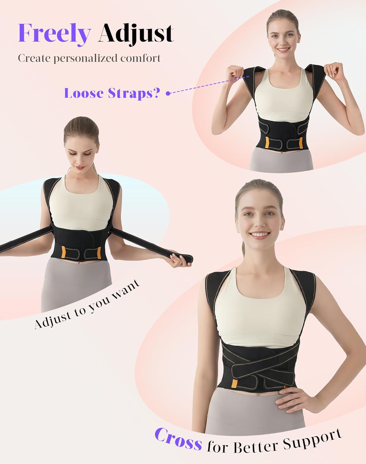 Posture Corrector Brace for Women & Men, Adjustable Shoulder Straightener, 5-Rod Support

