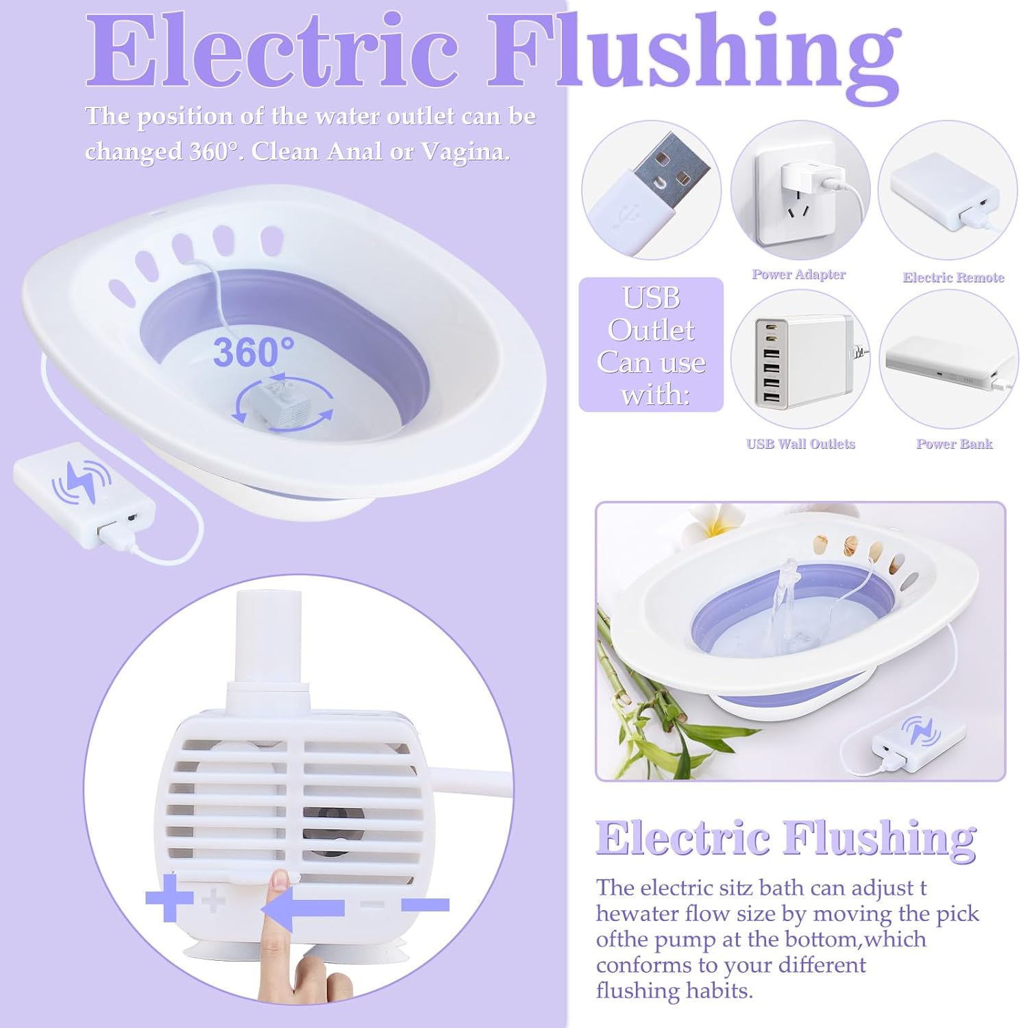 RUGUO Electric Sitz Bath for Toilet Seat, Automatic Flushing Soak Tub Kit

