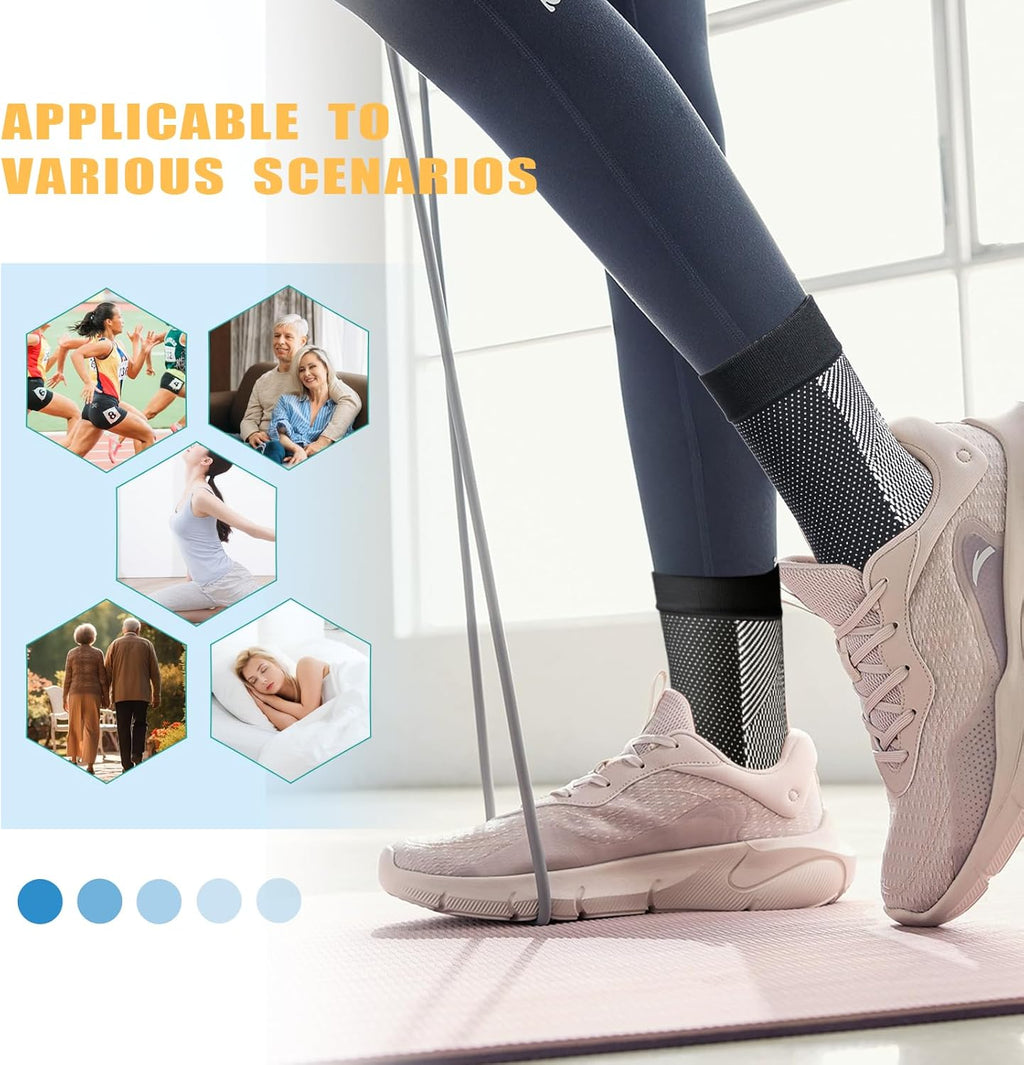 Neuropathy Compression Socks for Women, 6 Pairs, Ankle Brace & Plantar Relief

