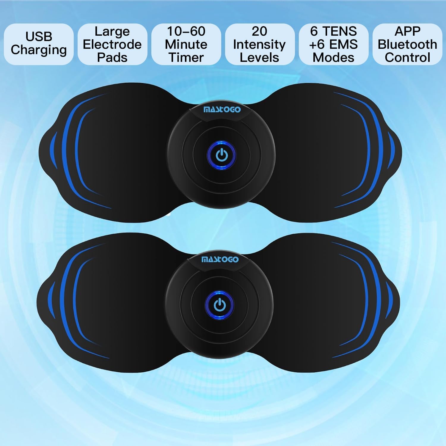 MASTOGO Wireless TENS Unit Muscle Stimulator with Bluetooth App Control

