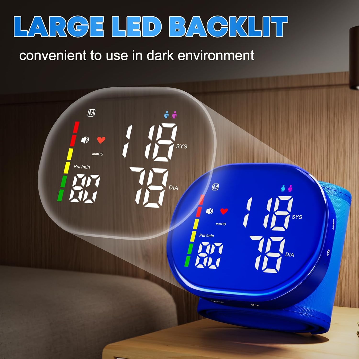 Rechargeable Wrist Blood Pressure Monitor with LED Display and One-Button Operation

