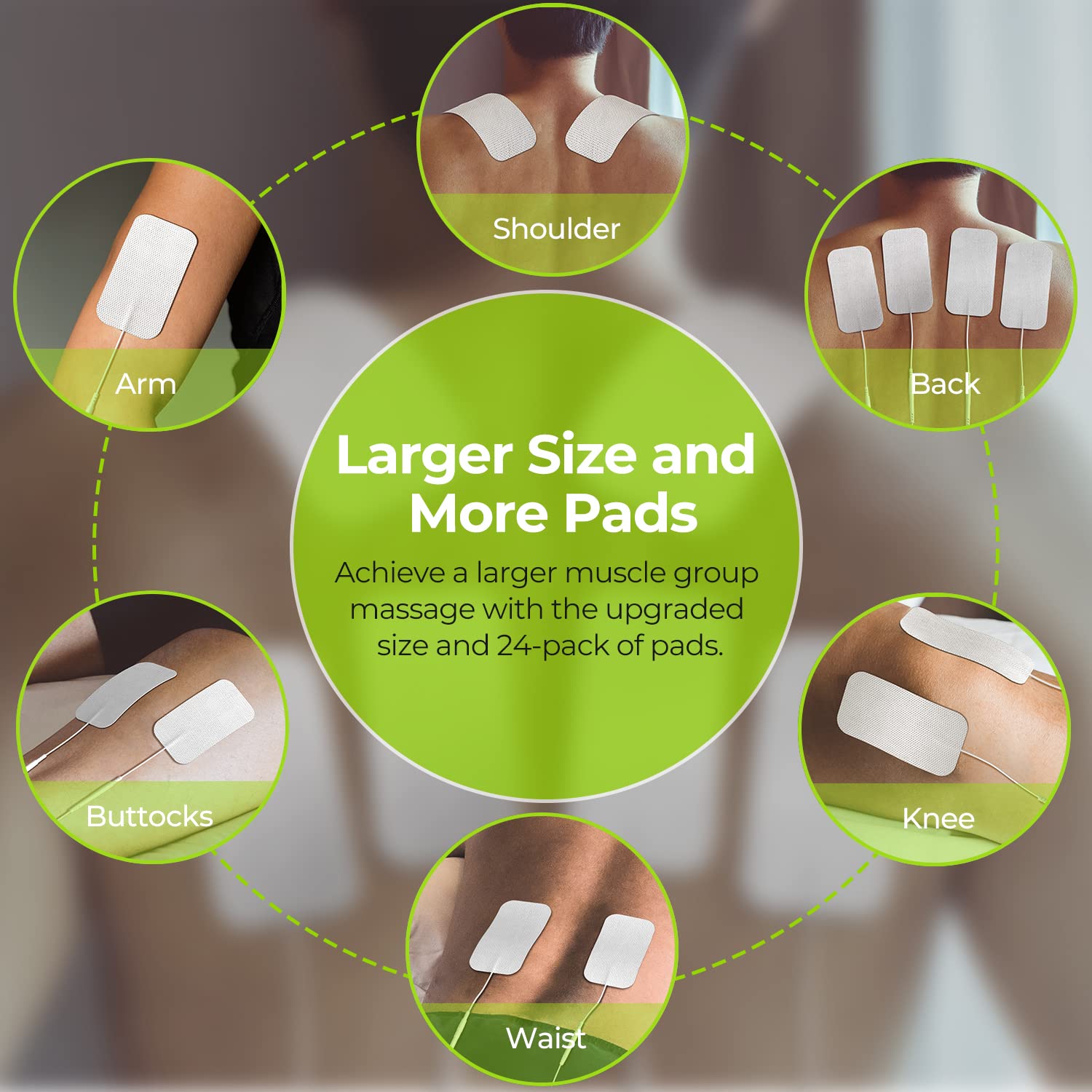 Auvon TENS Unit Electrode Pads 2" x 4" Replacement Self-Stick 24-Pack

