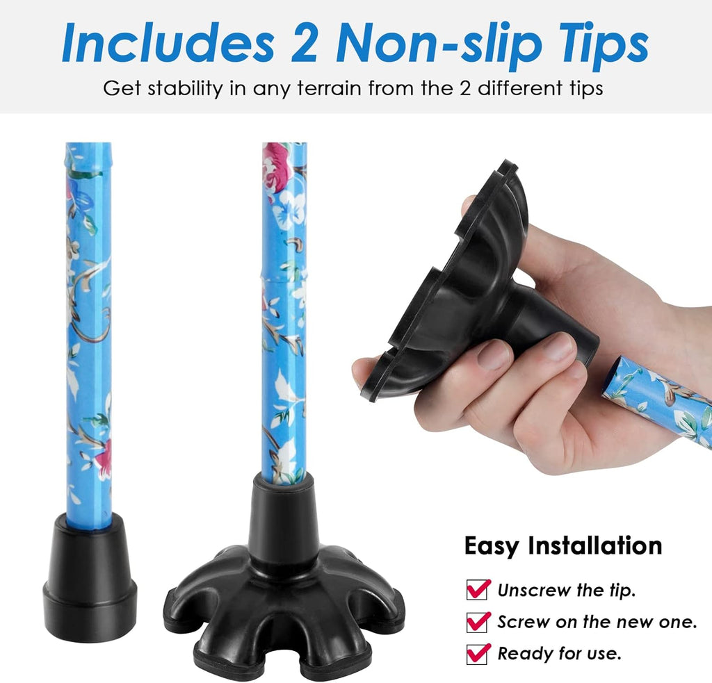 PANZHENG Folding Walking Stick, 5-Level Height Adjustable T-Handle Mobility Aid

