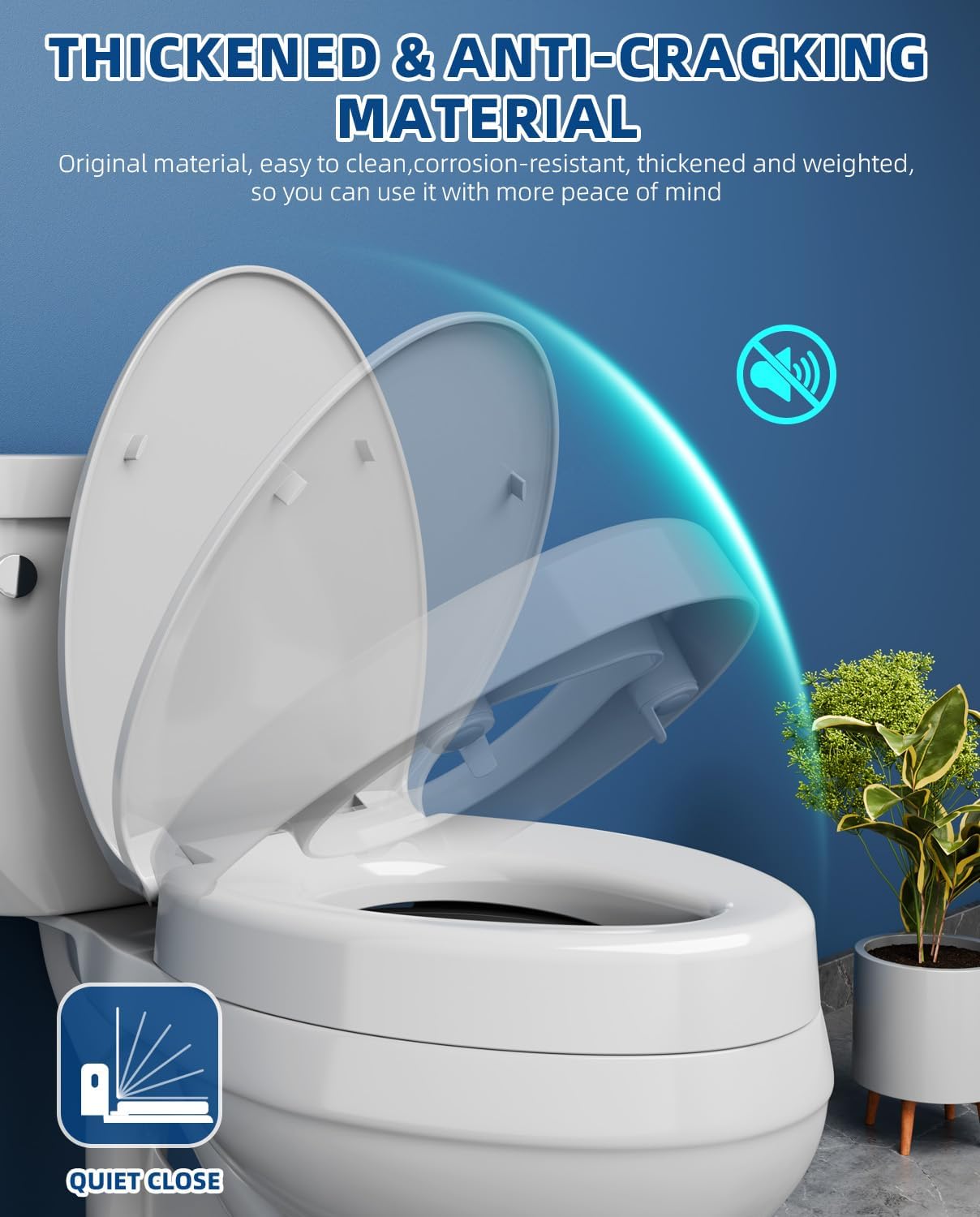 Elevated Toilet Seat Riser for Elongated Toilets, Slow Close, Anti-Slip


