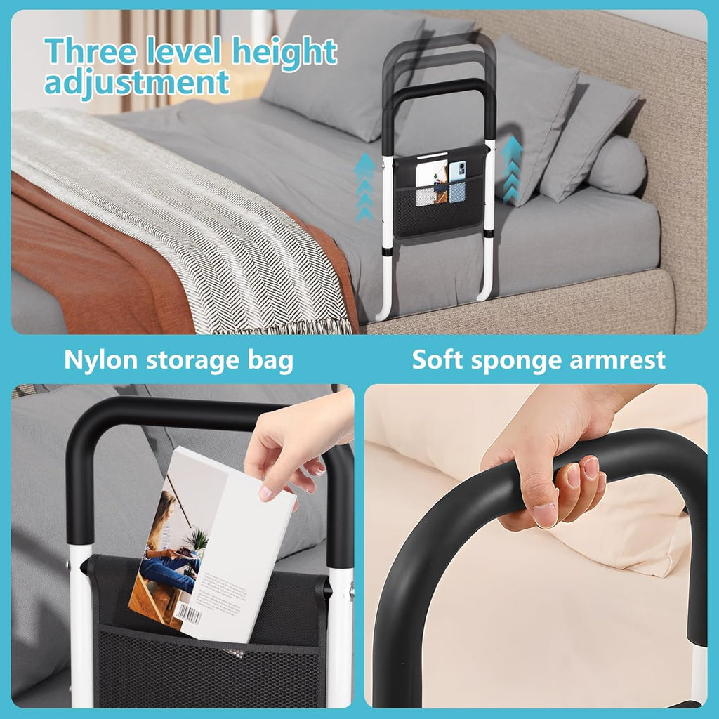 Hopelight Adjustable Bed Rail Support Handle with Storage Pouch for Bed Mobility

