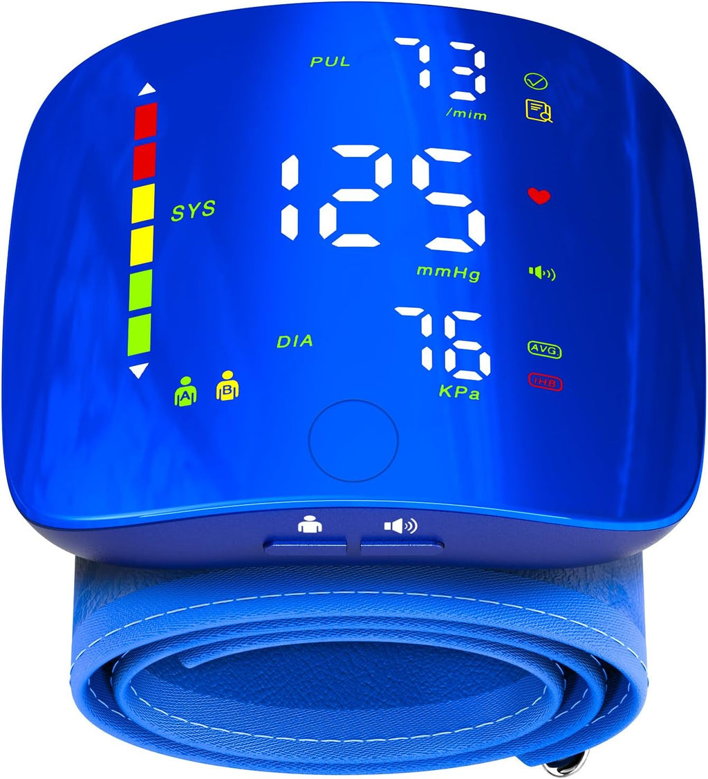 Wrist Blood Pressure Monitor, Rechargeable Cuff with Large LED Display

