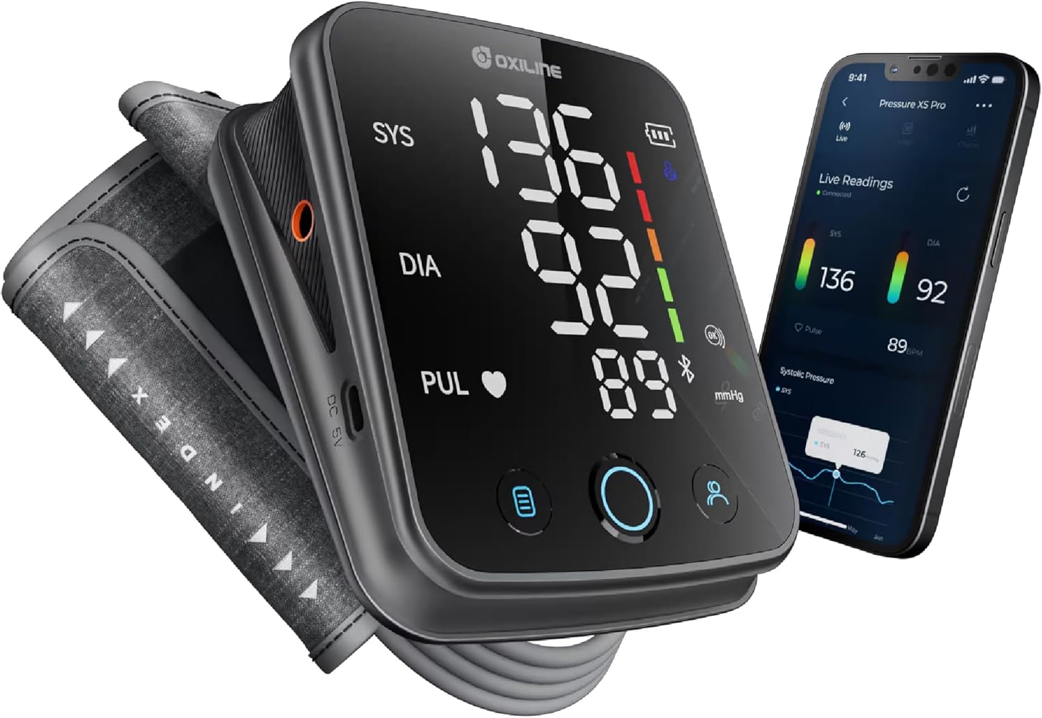 Pressure XS Pro Upper Arm Bluetooth Blood Pressure Monitor, Automatic Digital BP Cuff 22–42 cm

