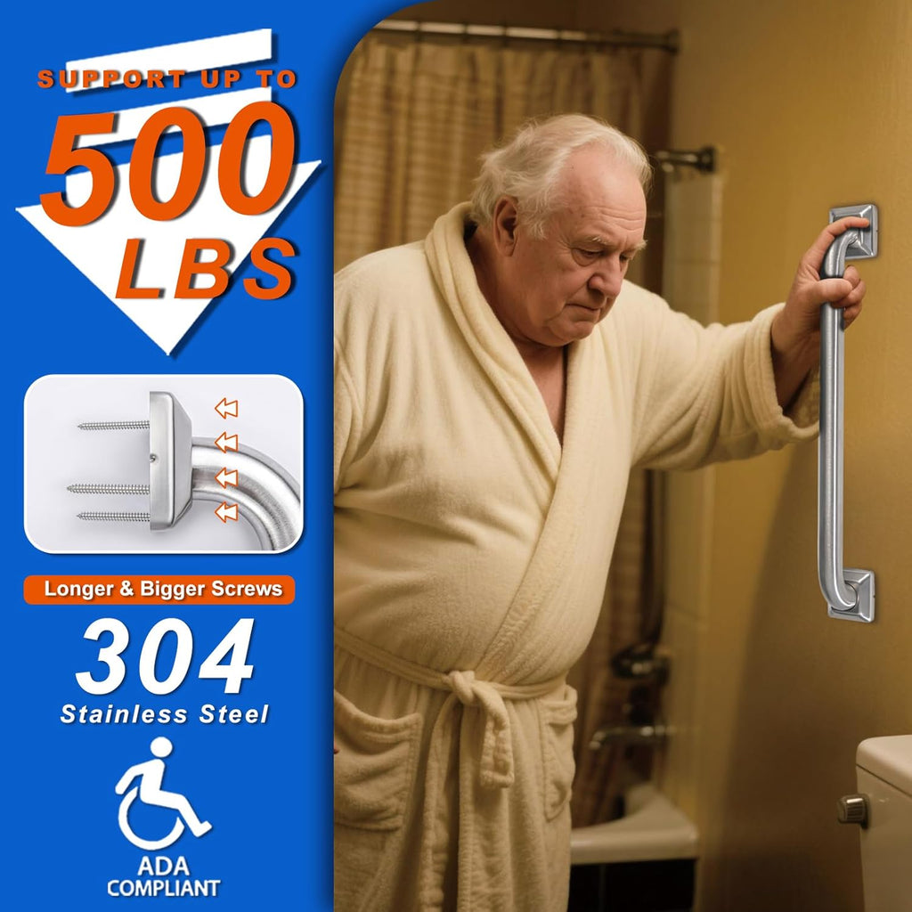 Stainless Steel ADA Grab Bar for Bathroom Shower Tub, 500 lb Load Capacity

