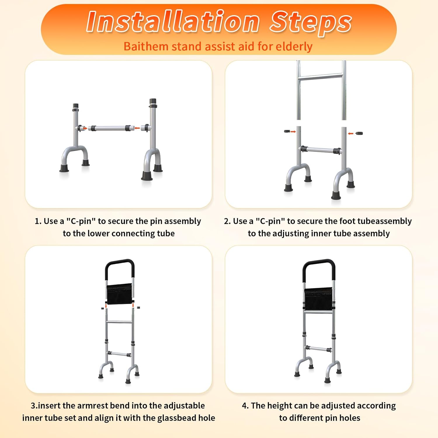 Baithem Stand Assist Aid for Elderly, Sit-to-Stand Support Bar for Chair Bed Toilet

