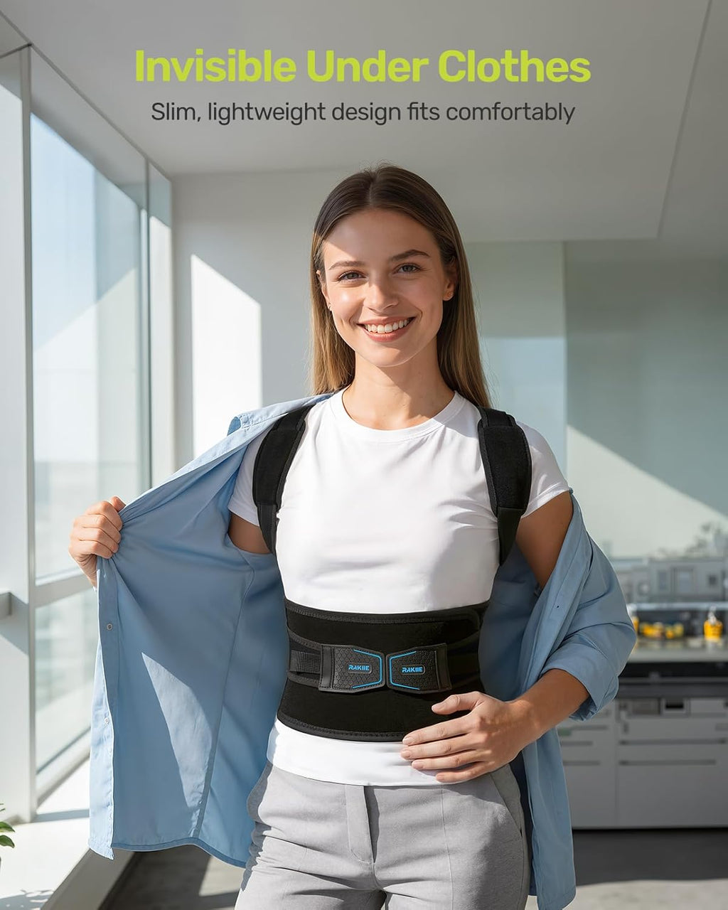Rakiie Posture Corrector Back Support Brace with 4 Support Bars Adjustable Straps

