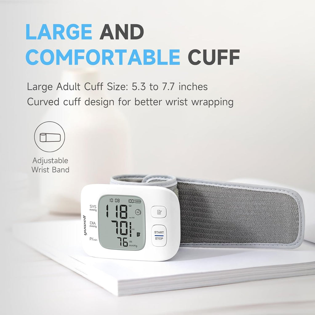 Yuwell Wrist Blood Pressure Monitor with Large Display, Rechargeable BP Machine

