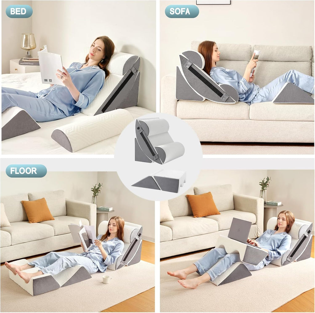 Yojoker Orthopedic Bed Wedge Pillow for Post Surgery, Memory Foam Back and Leg Support


