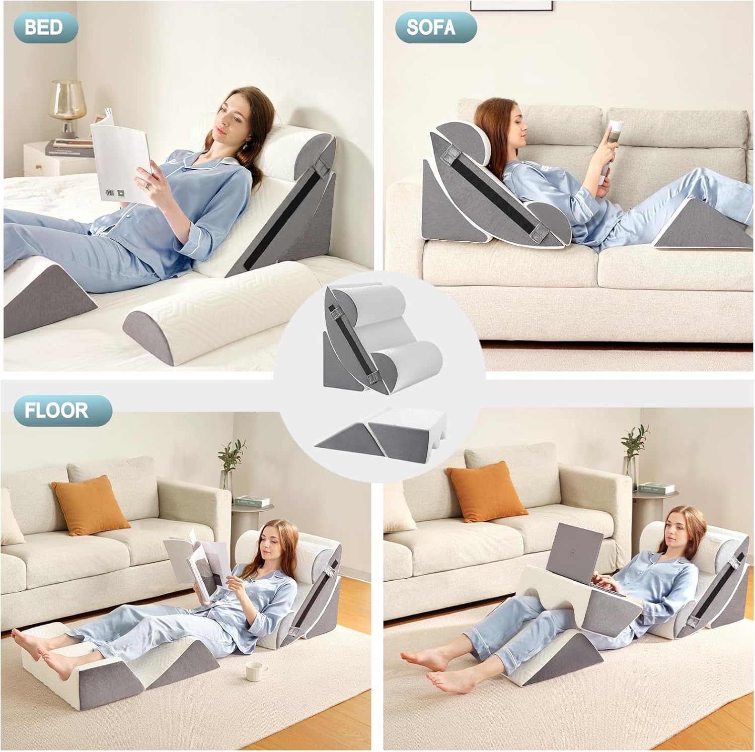 Yojoker Orthopedic Bed Wedge Pillow for Post Surgery, Memory Foam Back and Leg Support

