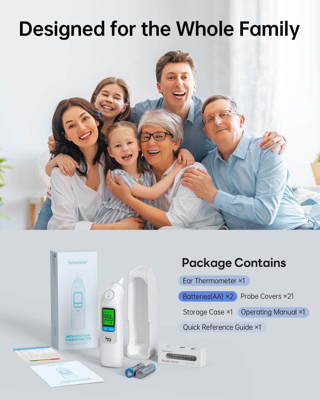 femometer Infrared Ear Thermometer for Adults and Kids, Fast Accurate Results

