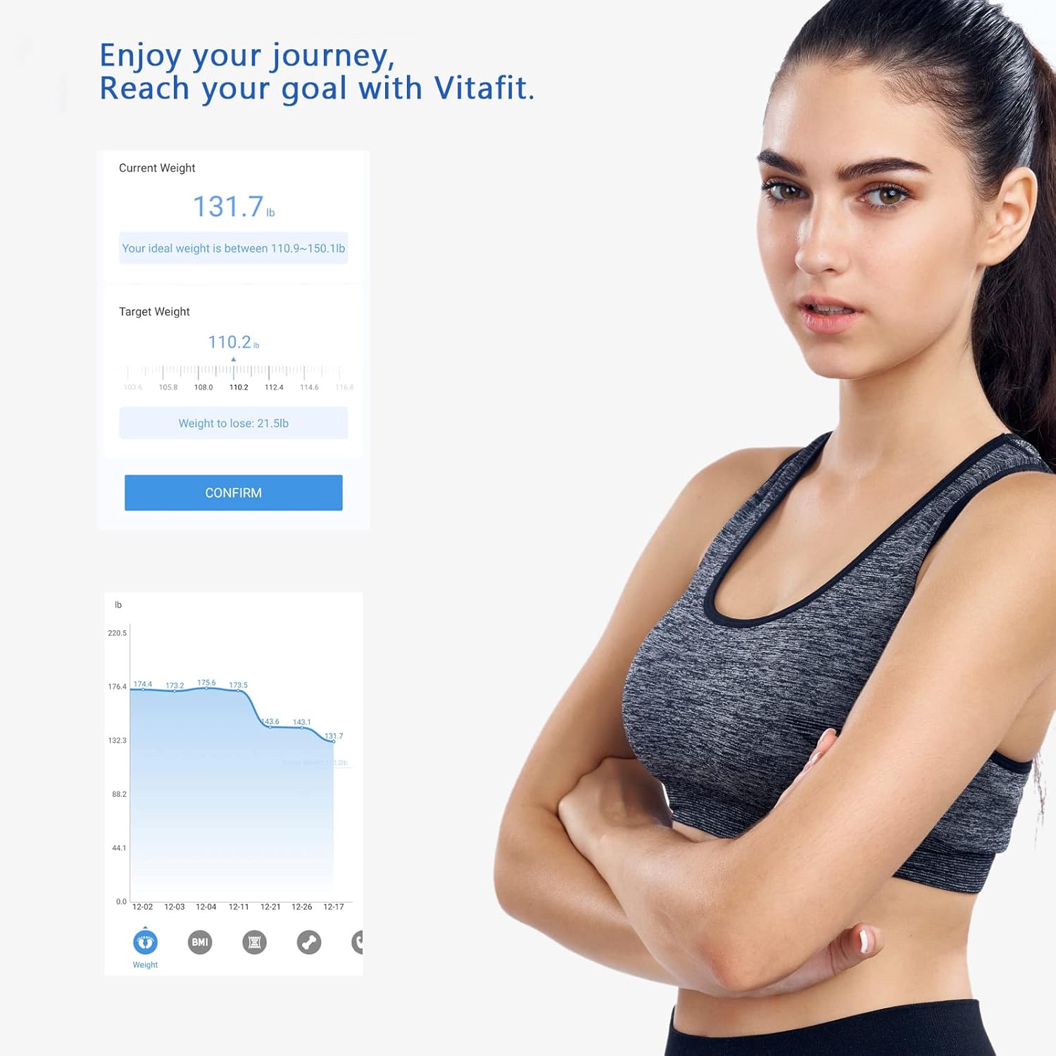 Vitafit Smart Bathroom Scale with Body Composition, BMI, Body Fat, 400 lb

