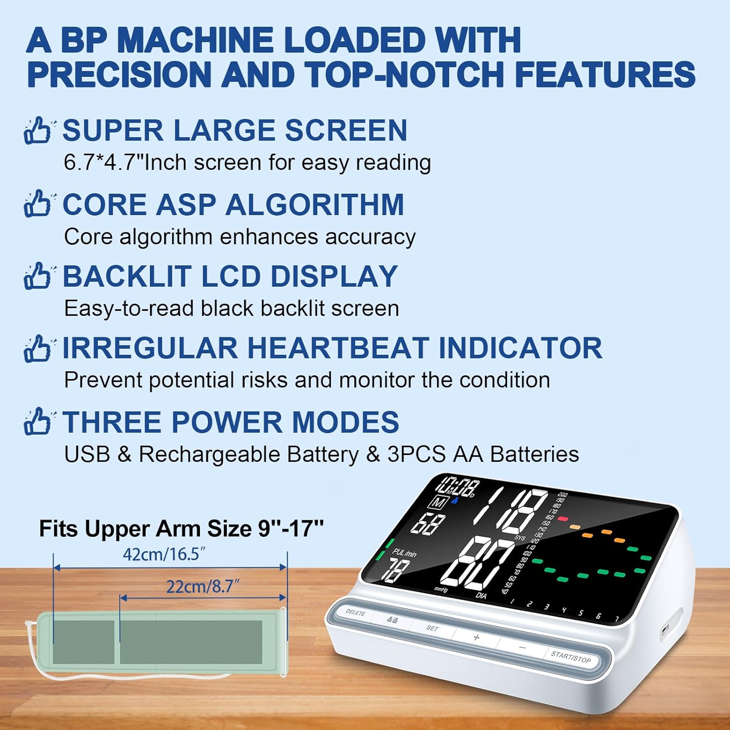 Rechargeable Upper Arm Blood Pressure Monitor with Backlit Screen for 2 Users

