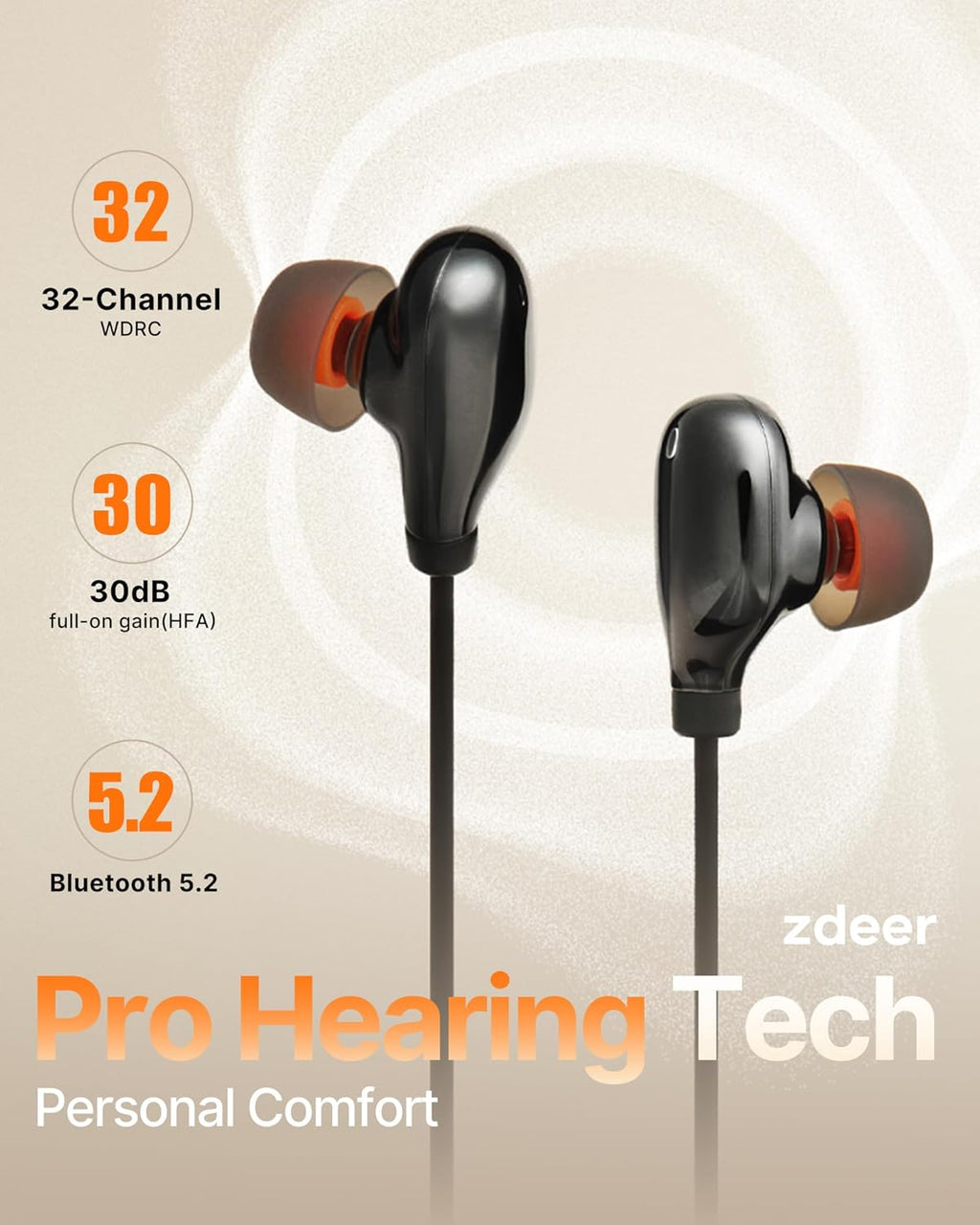 ZDEER OTC Hearing Aids for Seniors Dual-Chip Rechargeable Noise Reduction Neckband

