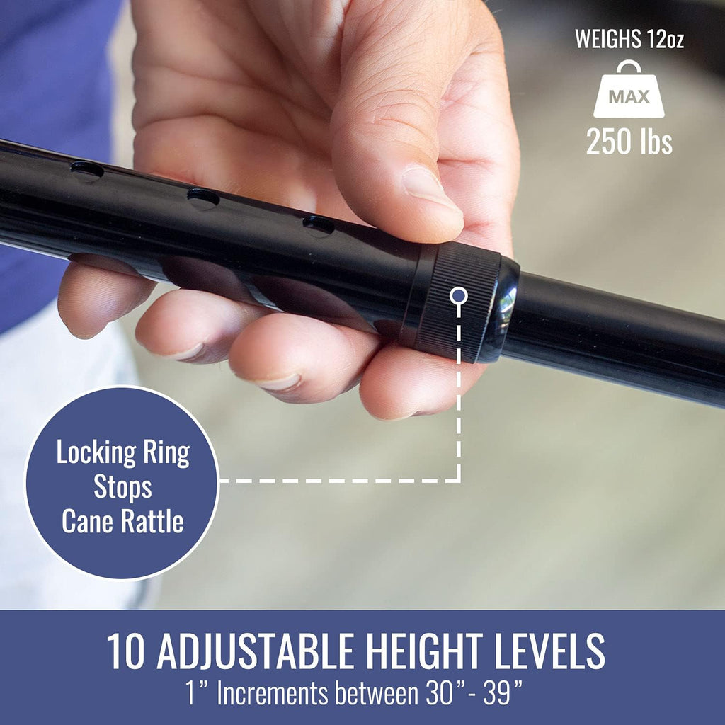 DMI Adjustable Walking Cane for Adults, Lightweight Ergonomic Handle and Wrist Strap

