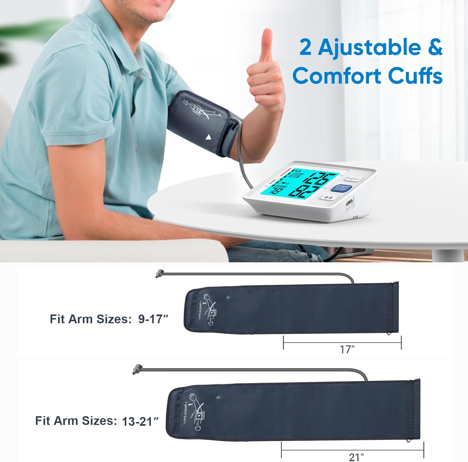 Blood Pressure Machine for Home Use with Backlit Display and Upper Arm Sleeve

