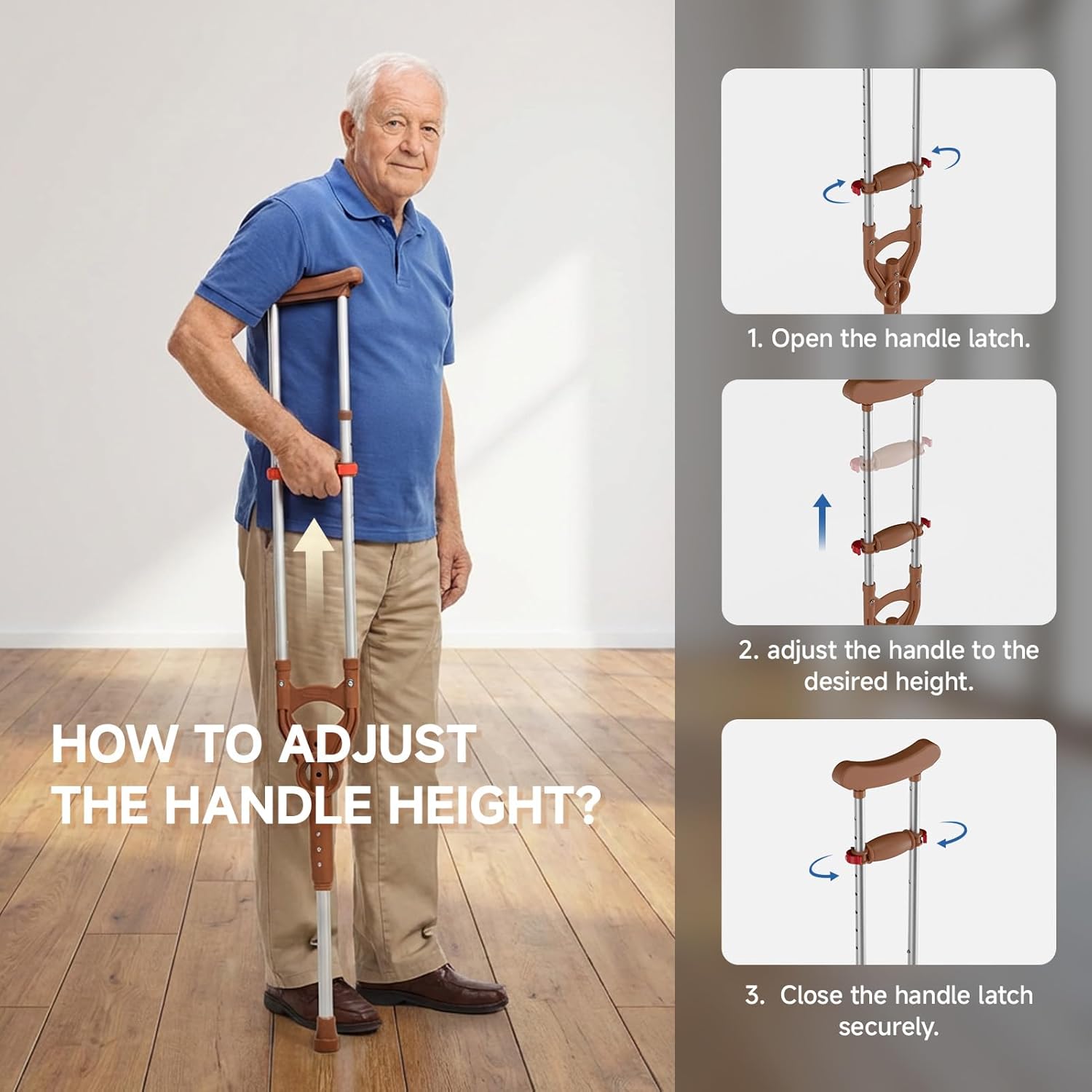 Loyoda Adjustable Underarm Crutch with Dual Height Adjustment and Shock Absorption

