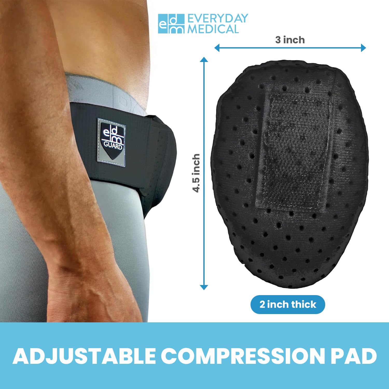 Everyday Medical Inguinal Hernia Support Belt Truss for Left or Right, Adjustable

