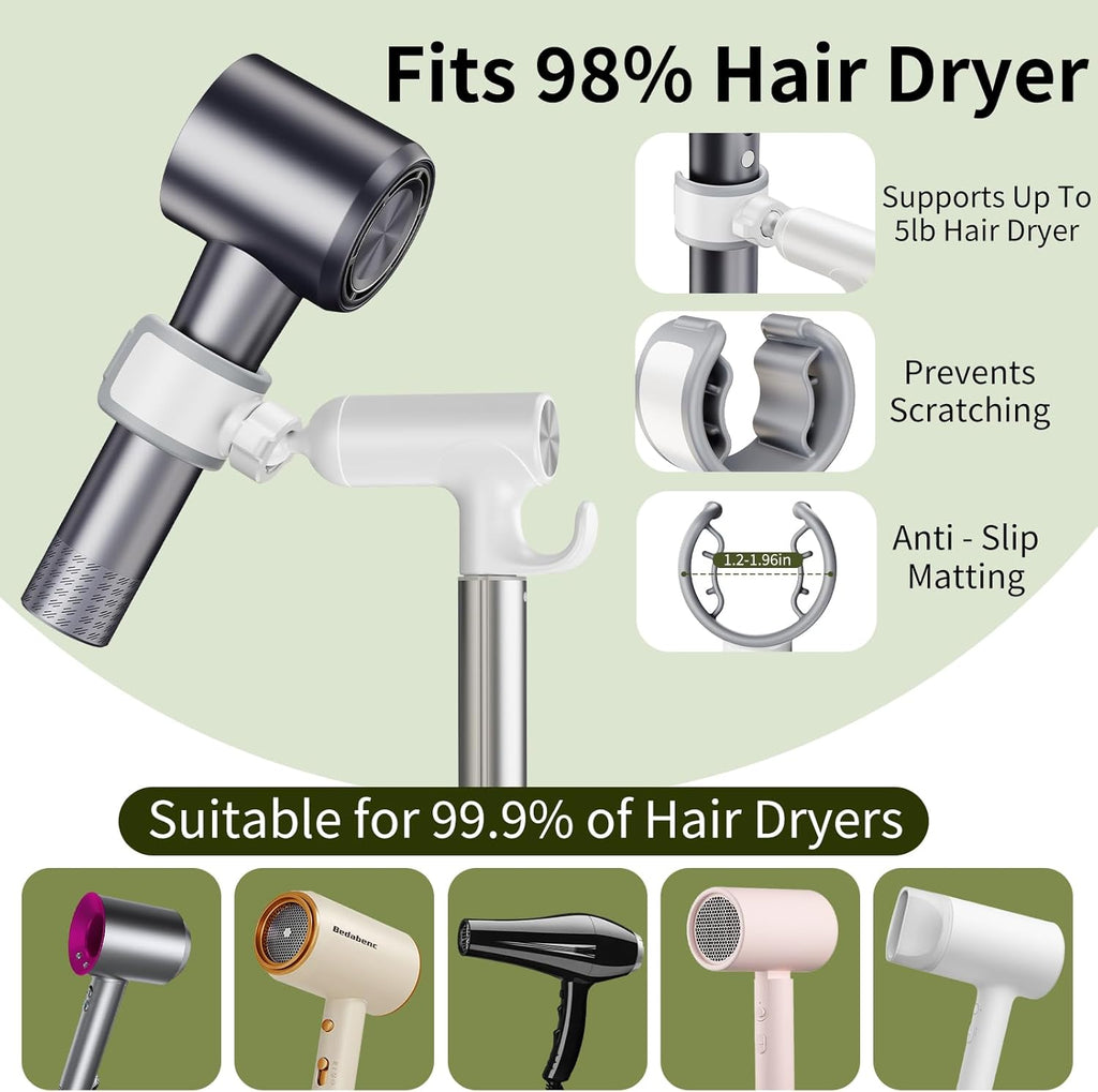 Hair Dryer Stand Hands-Free Adjustable Height Aluminum Alloy 360° Rotating Holder

