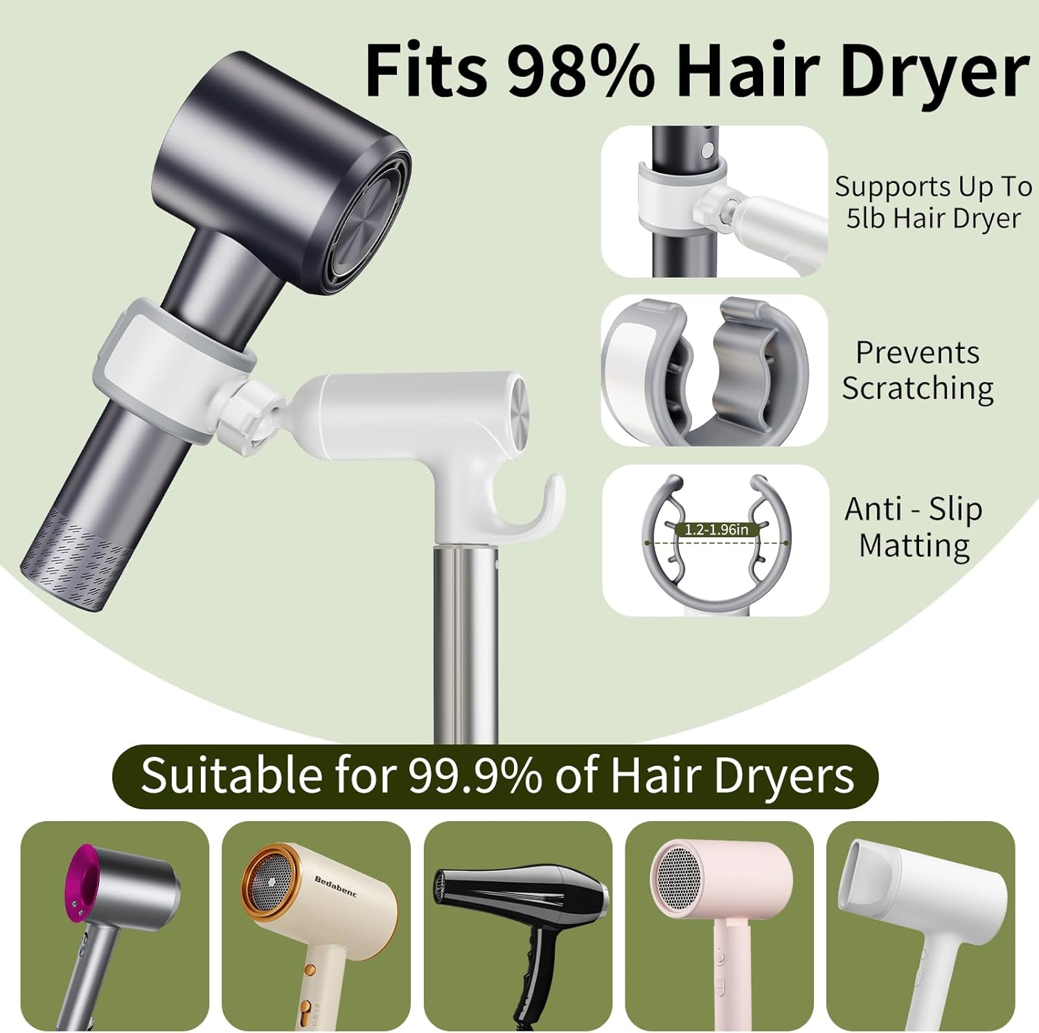 Hair Dryer Stand Hands-Free Adjustable Height Aluminum Alloy 360° Rotating Holder

