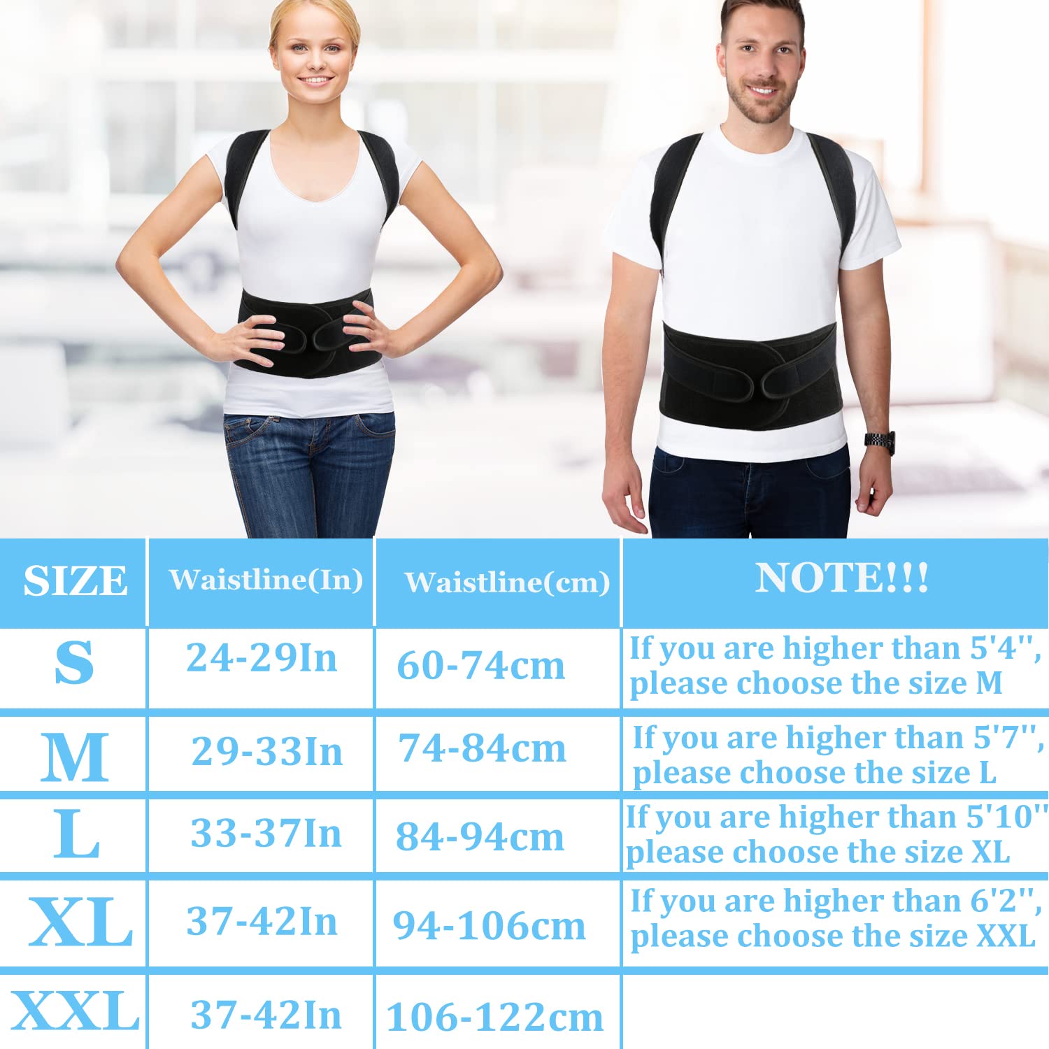 PAZAPO Posture Corrector Back Brace for Men and Women, Upper and Lower Lumbar Support

