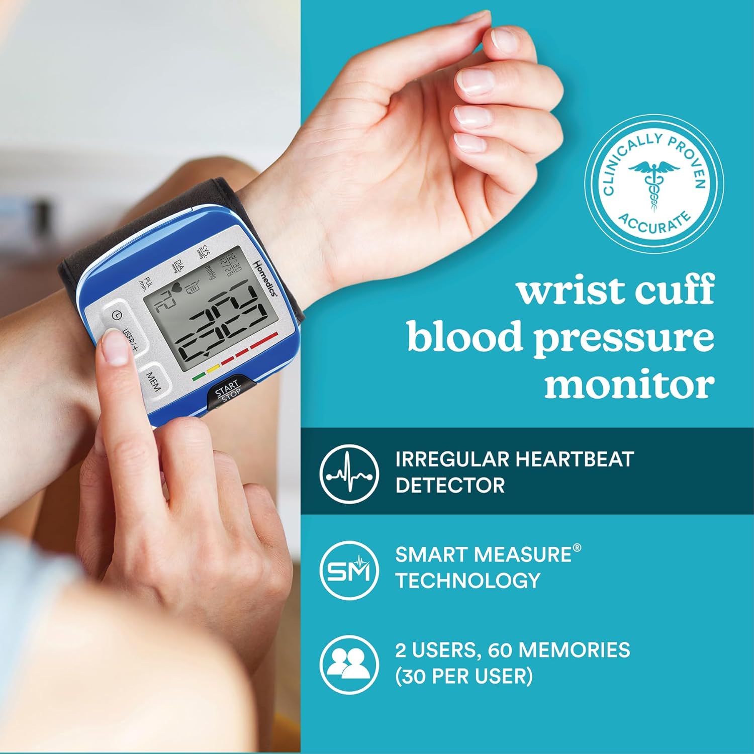 HoMedics Automatic Wrist Blood Pressure Monitor with One-Touch Operation

