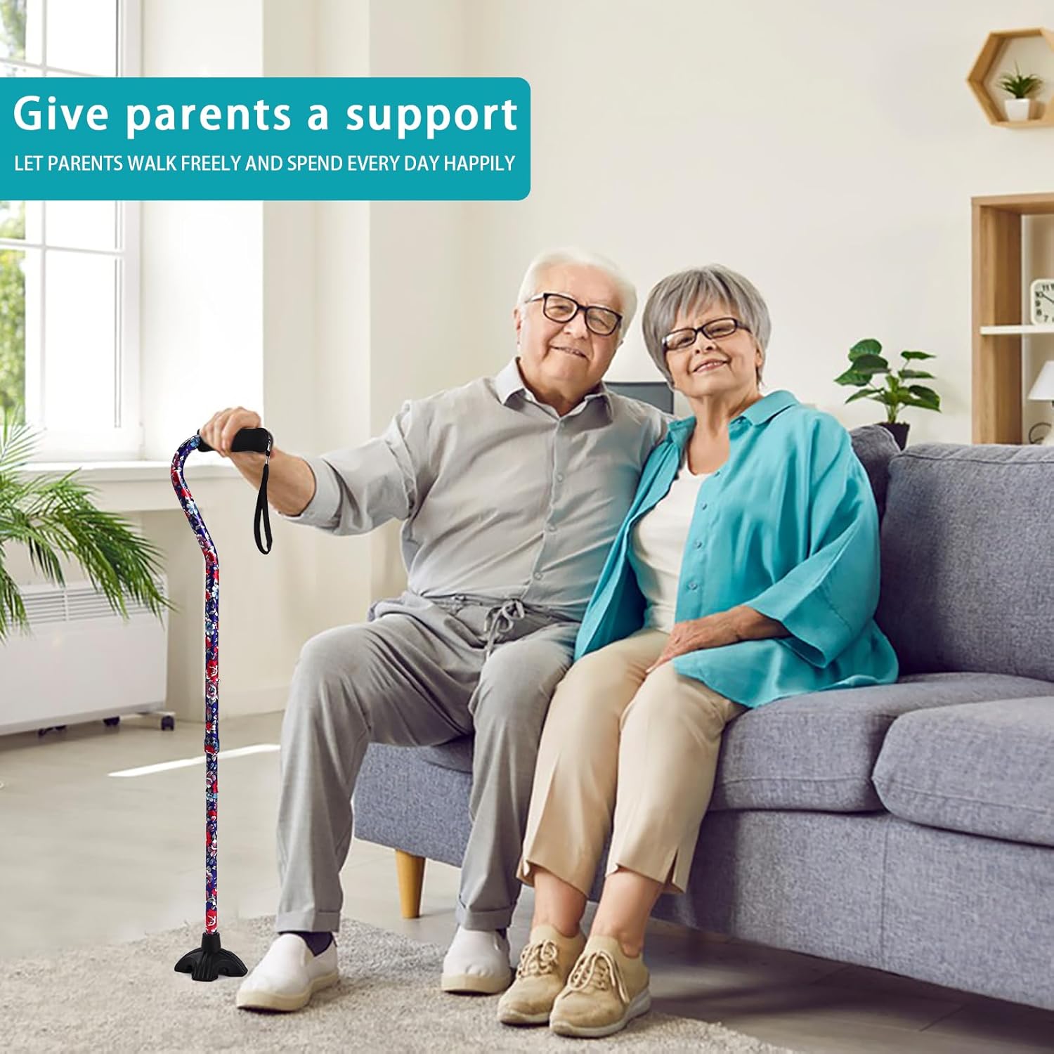 Foldable Adjustable Walking Cane with Self-Standing Tip for Seniors

