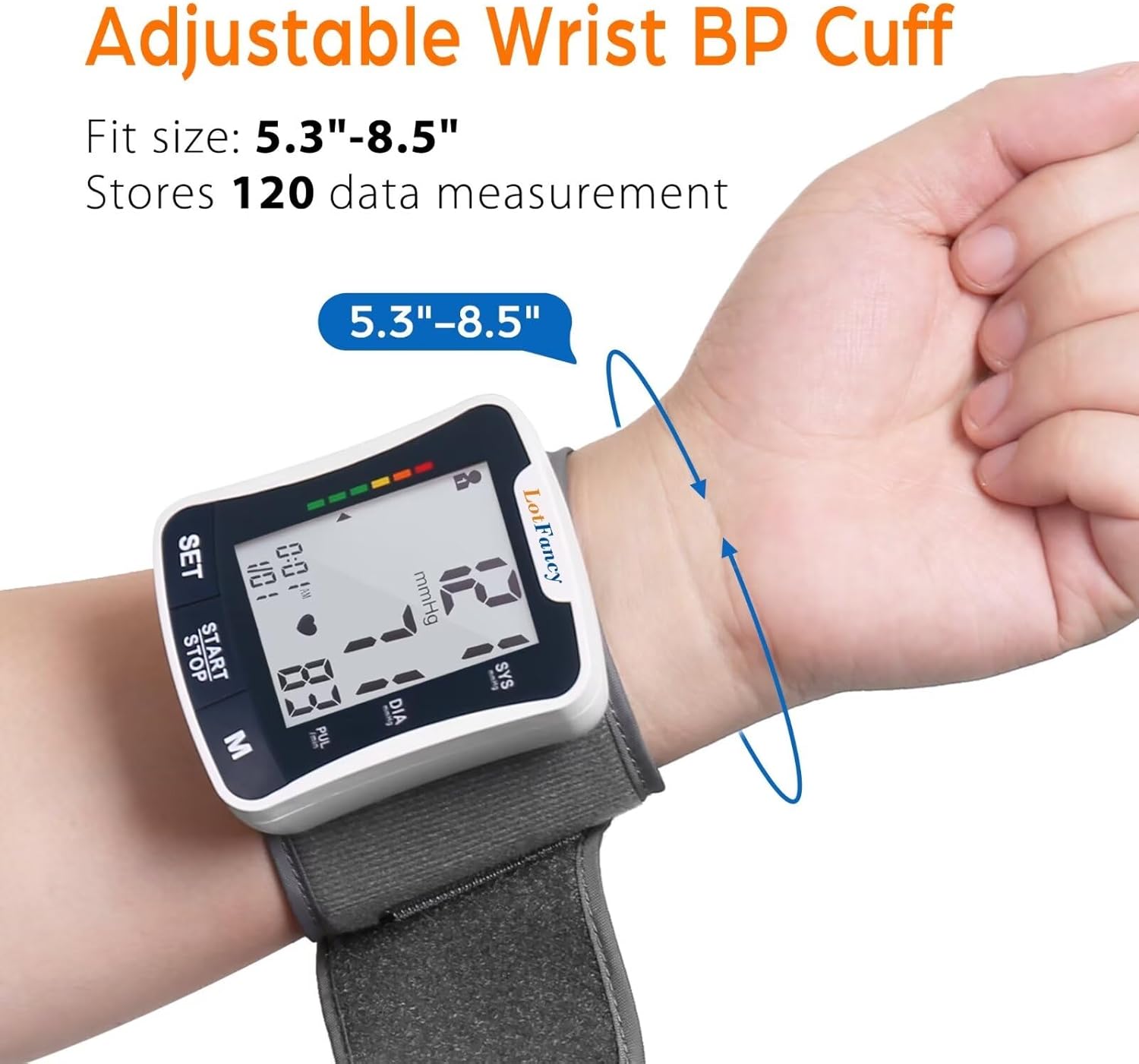 LotFancy Talking Wrist Blood Pressure Monitor, Automatic Cuff, Large LCD, 120 Memory

