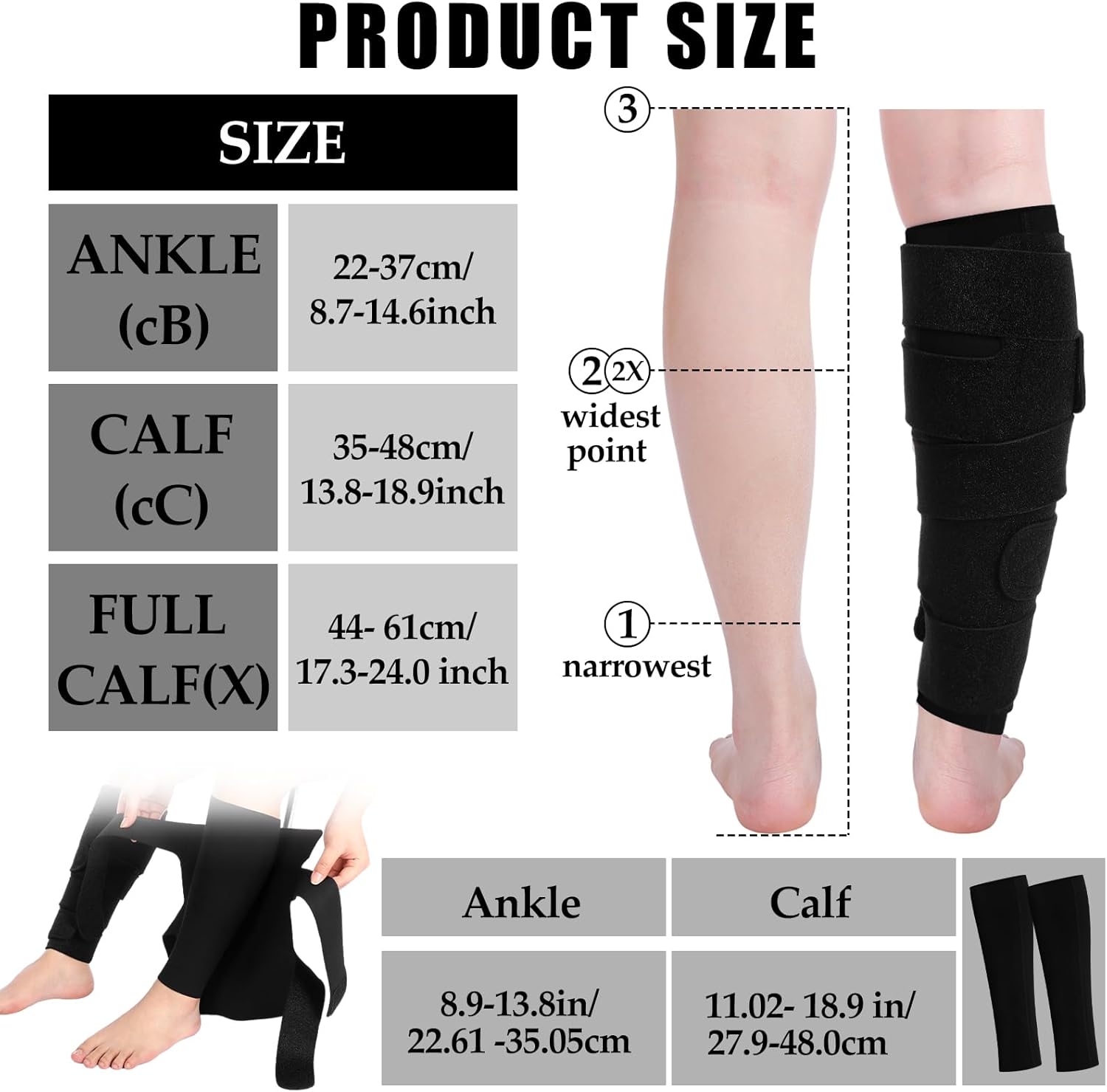 3 Pairs Lymphedema Compression Supports Adjustable Shin Splint Cover Ups


