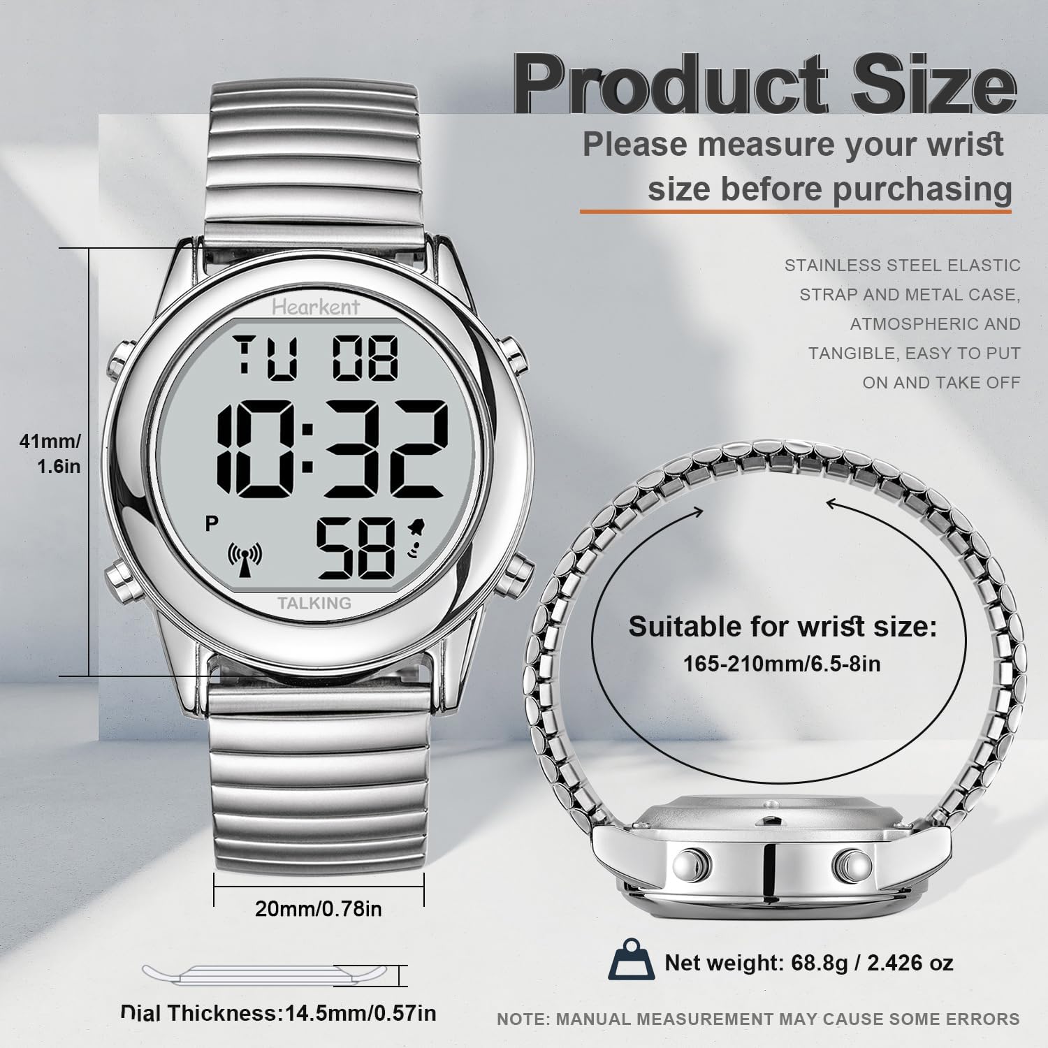 Hearkent Digital Talking Watch English, US Signal Auto Time & Date, Big Display

