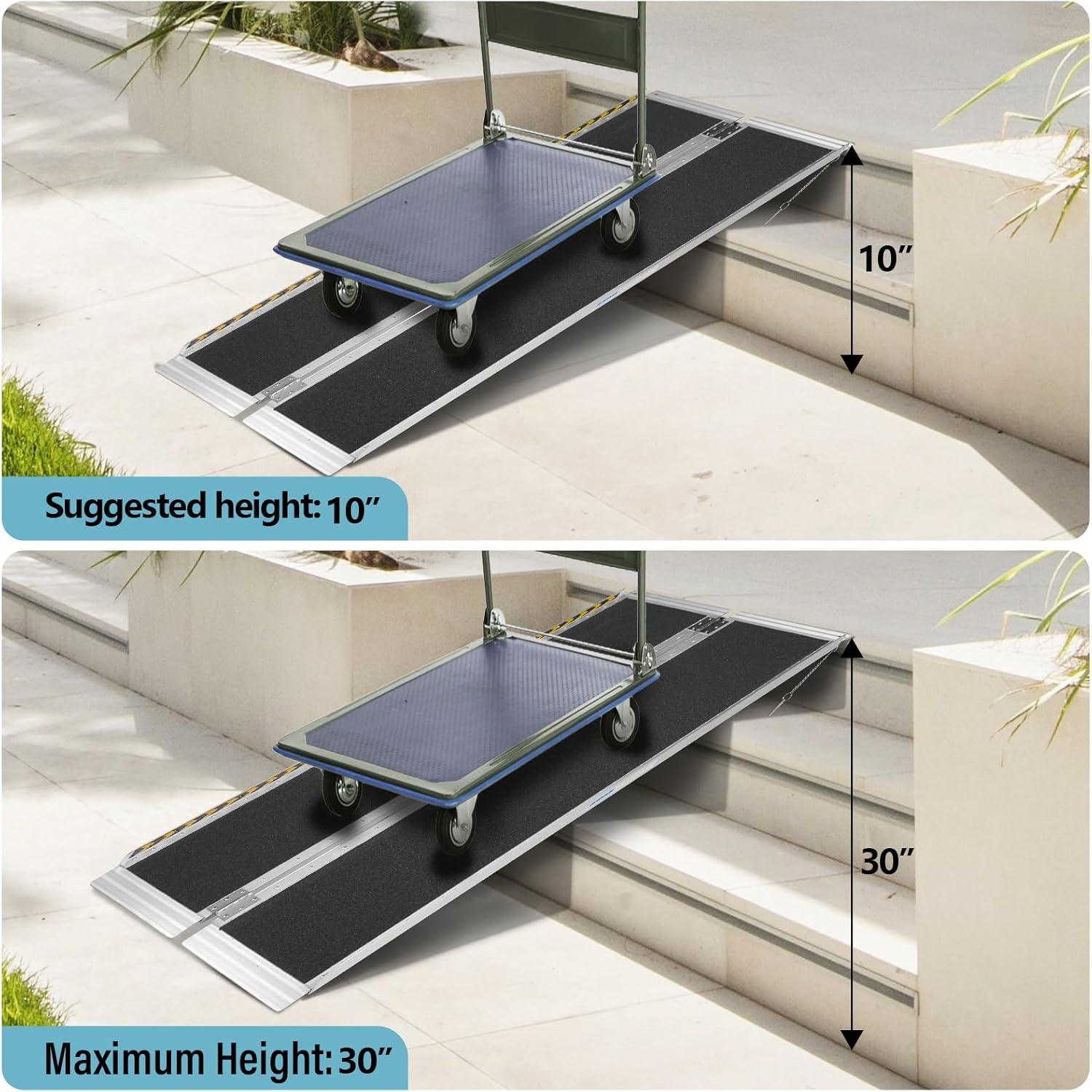 Portable Wheelchair Ramp Non-Slip Aluminum Folding Handicap Entry Ramp, 600 lb

