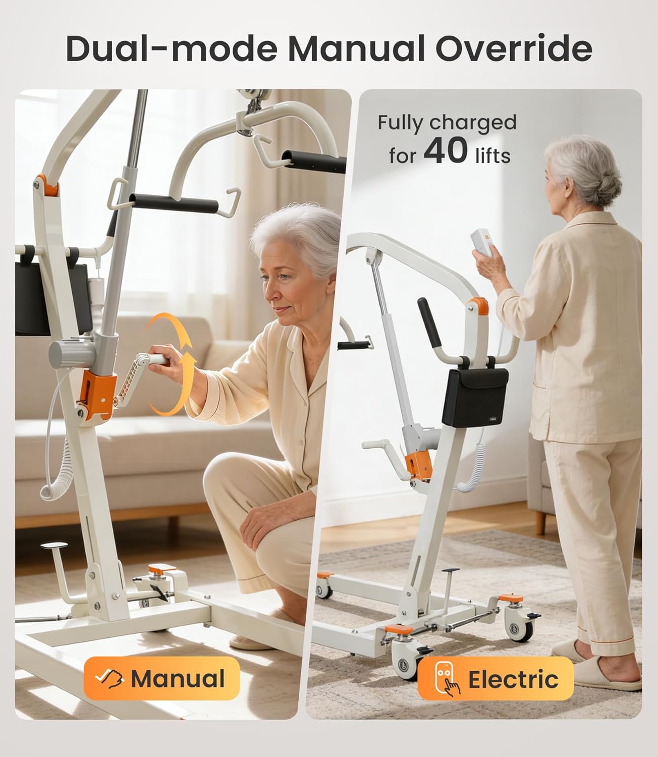 Vobic Electric Patient Lift Floor-to-Bed Transfer Aid Foldable with Mesh Sling 330 lb

