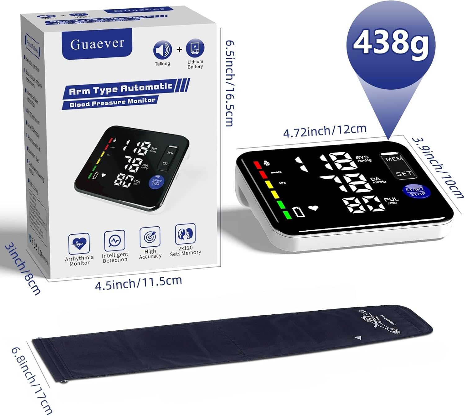 Guaever Rechargeable Upper Arm Blood Pressure Monitor with Large Screen and Voice

